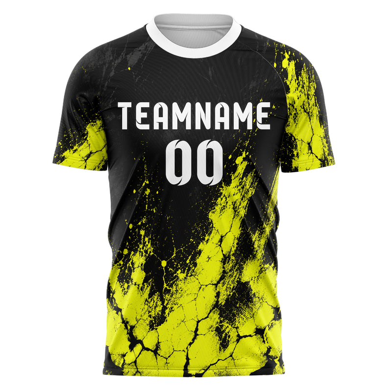 Schwarz neonfarbenes Graffiti Cracked Texture Design 03-0202 individuelles Fußballtrikot front