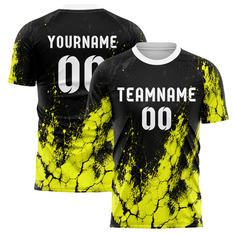 Schwarz neonfarbenes Graffiti Cracked Texture Design 03-0202 individuelles Fußballtrikot main