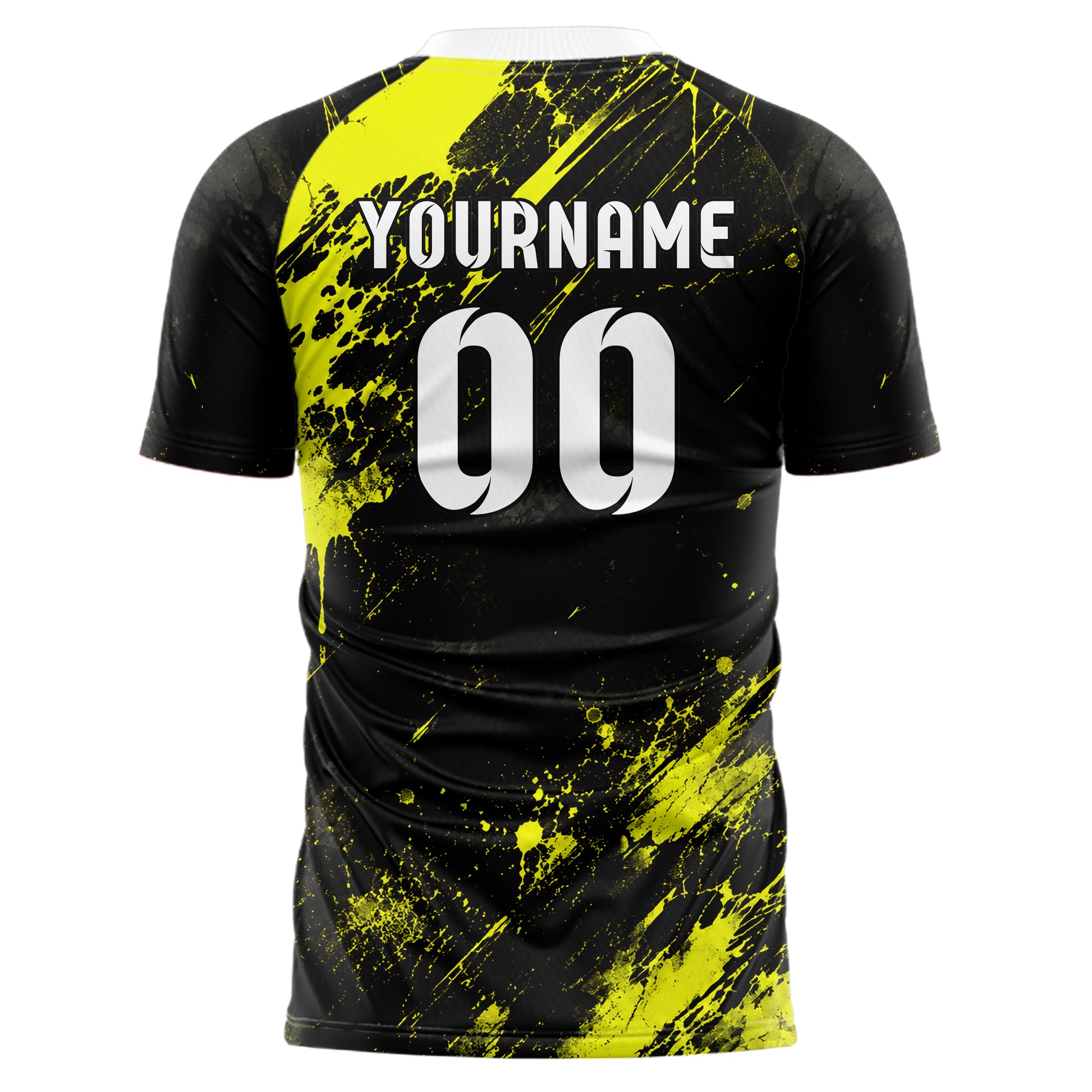 Schwarz neonfarbenes Graffiti Drip Paint Design 03-0028 individuelles Fußballtrikot back