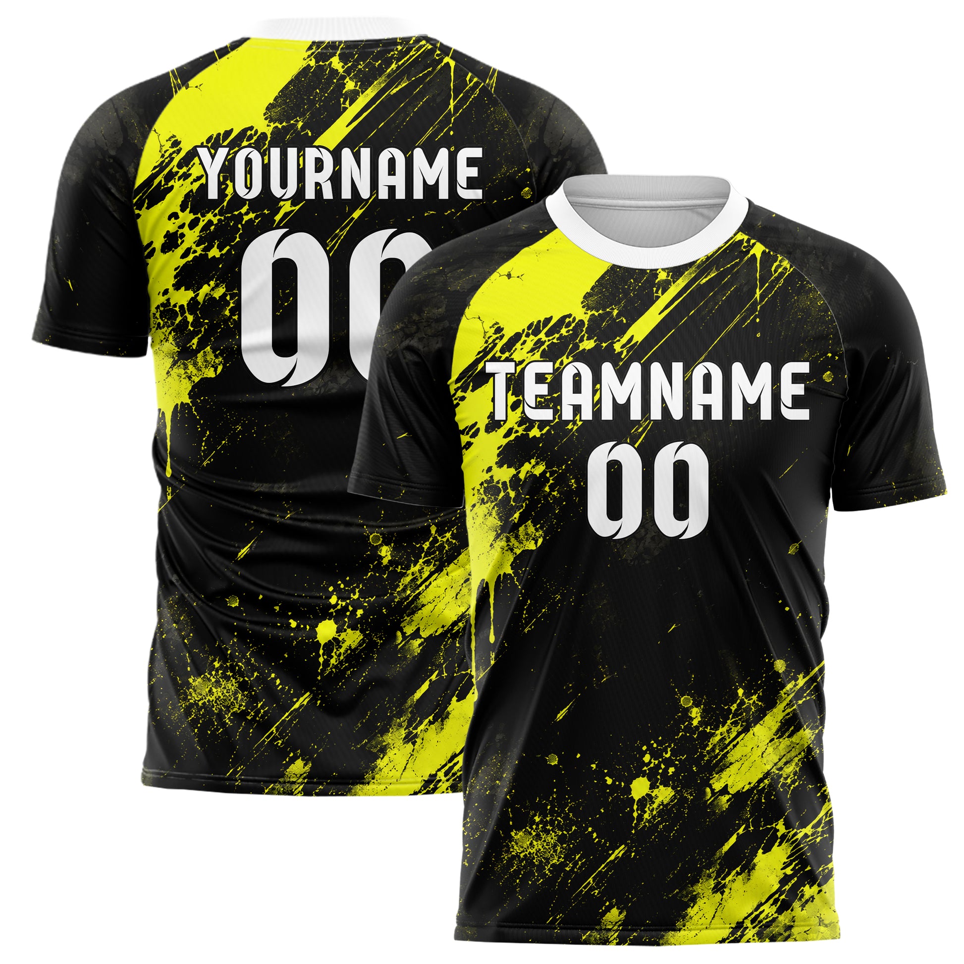 Schwarz neonfarbenes Graffiti Drip Paint Design 03-0028 individuelles Fußballtrikot main