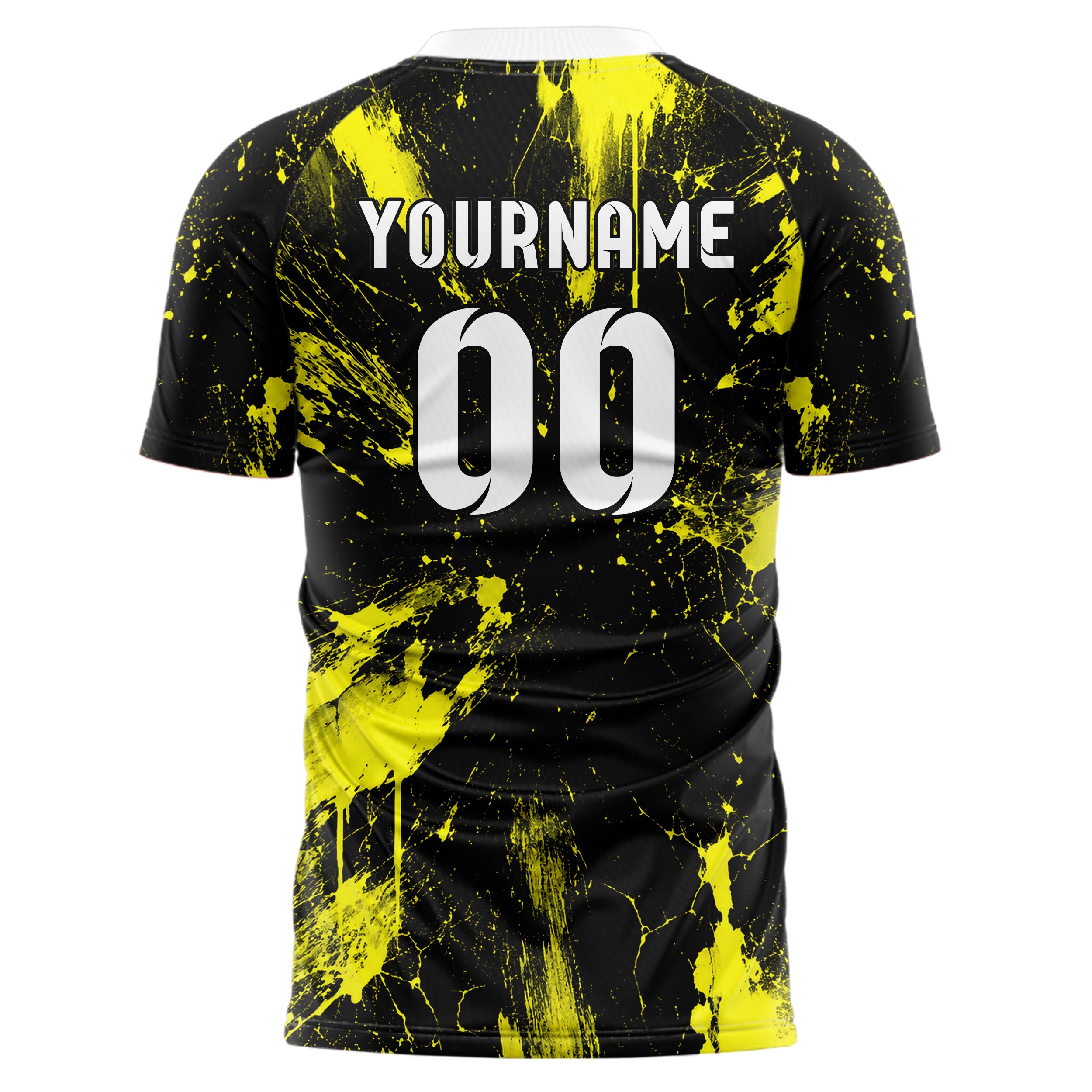 Schwarz neonfarbenes Graffiti Grunge Smear Design 03-0049 individuelles Fußballtrikot back