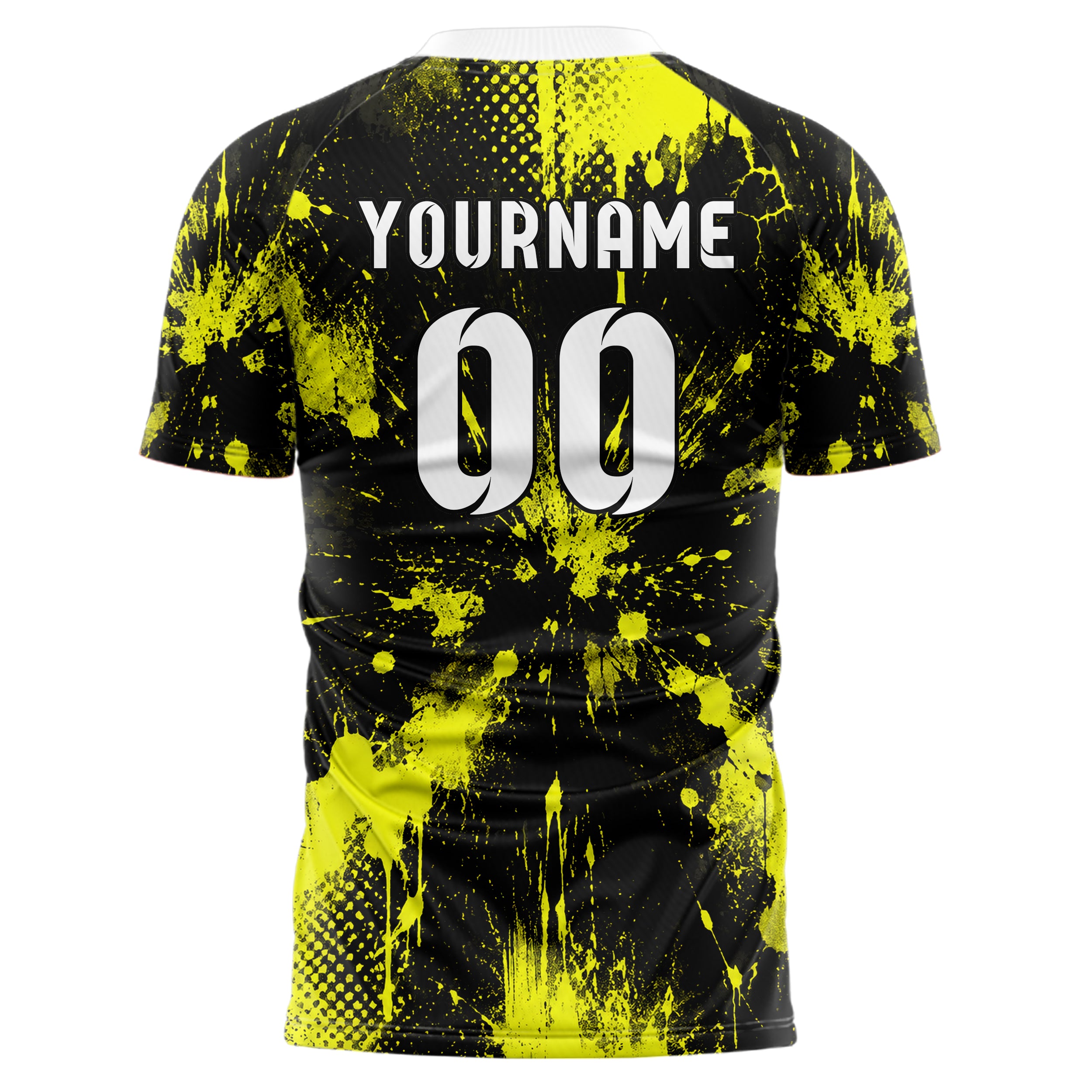 Schwarz neonfarbenes Graffiti Spray Splatter Design 03-0184 individuelles Fußballtrikot back