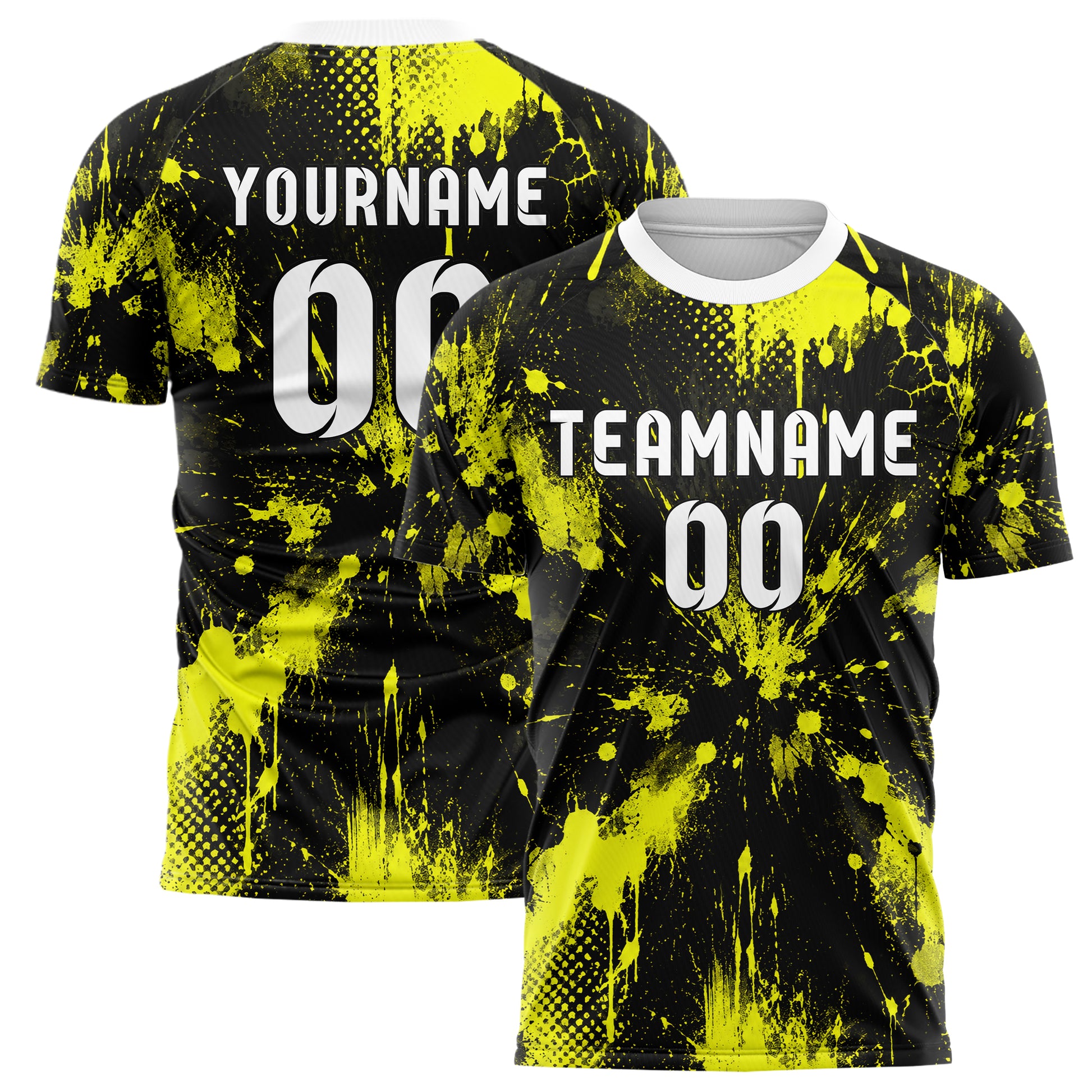 Schwarz neonfarbenes Graffiti Spray Splatter Design 03-0184 individuelles Fußballtrikot main