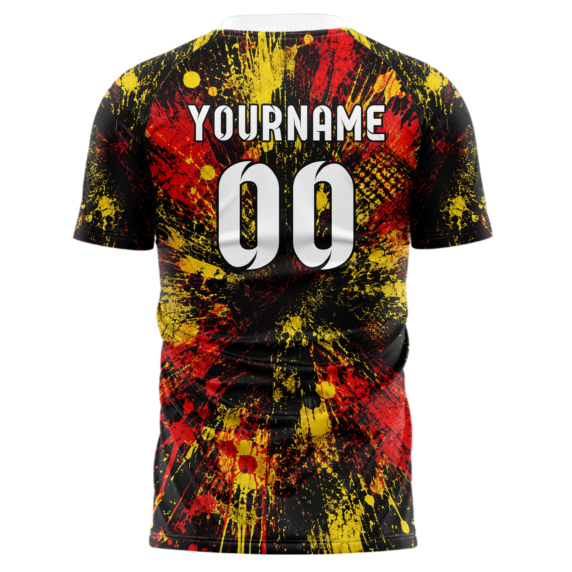 Schwarz lebendiges Graffiti Center Burst Splatter Design 03-0359 individuelles Fußballtrikot back