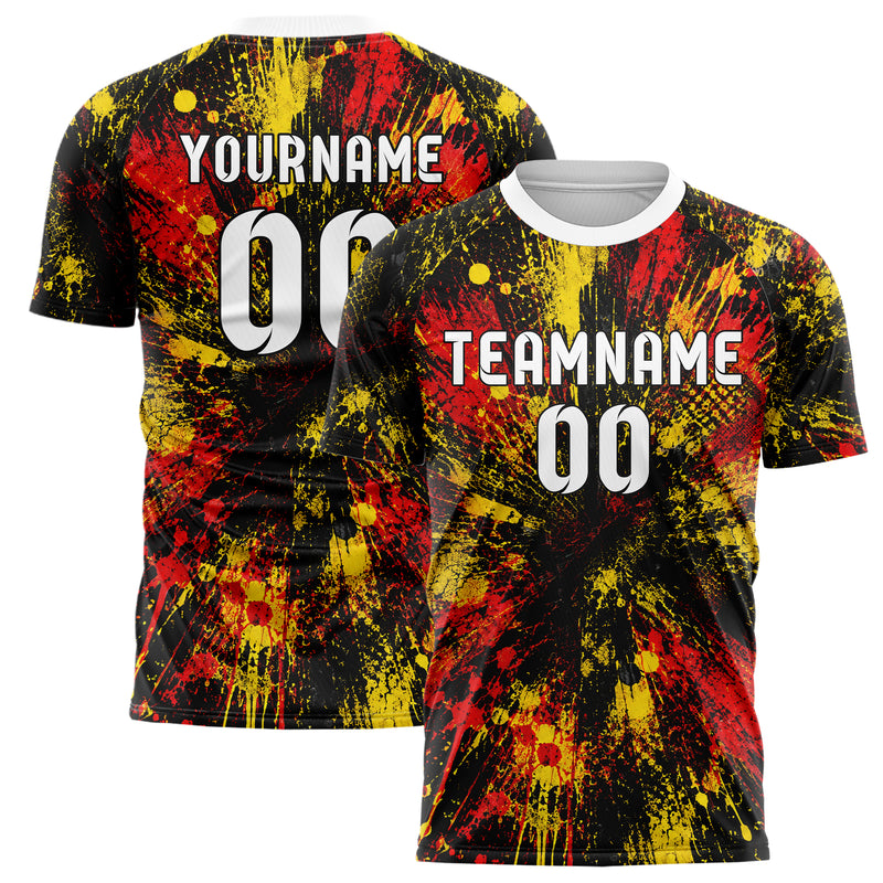 Schwarz lebendiges Graffiti Center Burst Splatter Design 03-0359 individuelles Fußballtrikot main