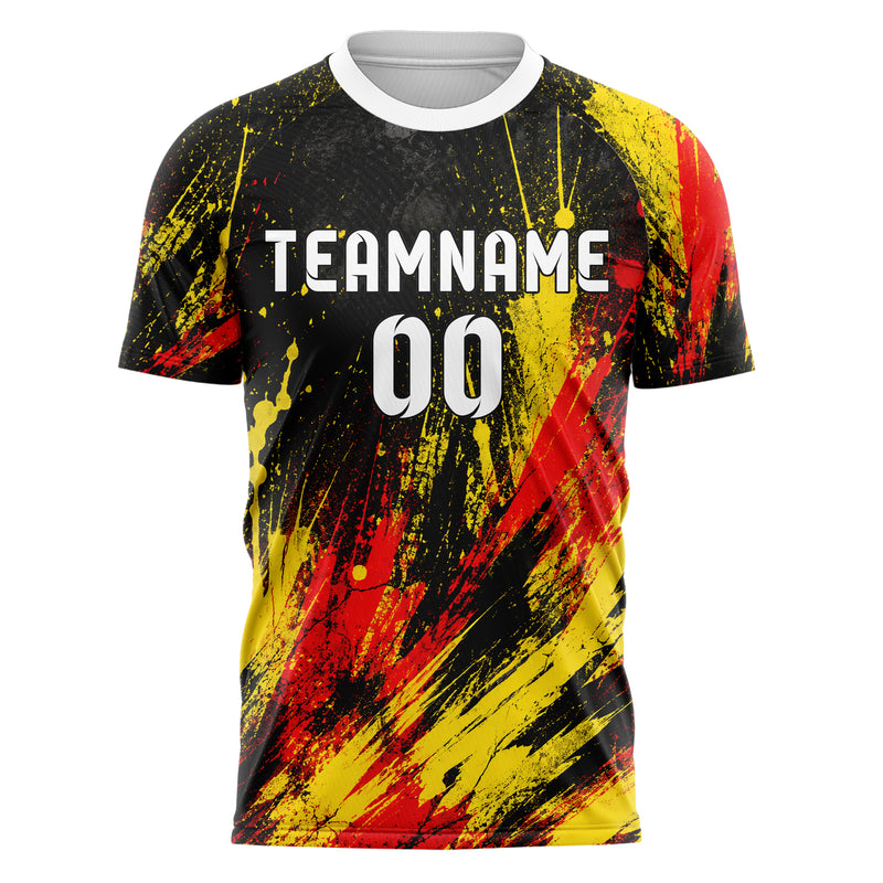 Schwarz lebendiges Graffiti diagonal Paint Flow Design 03-0131 individuelles Fußballtrikot front