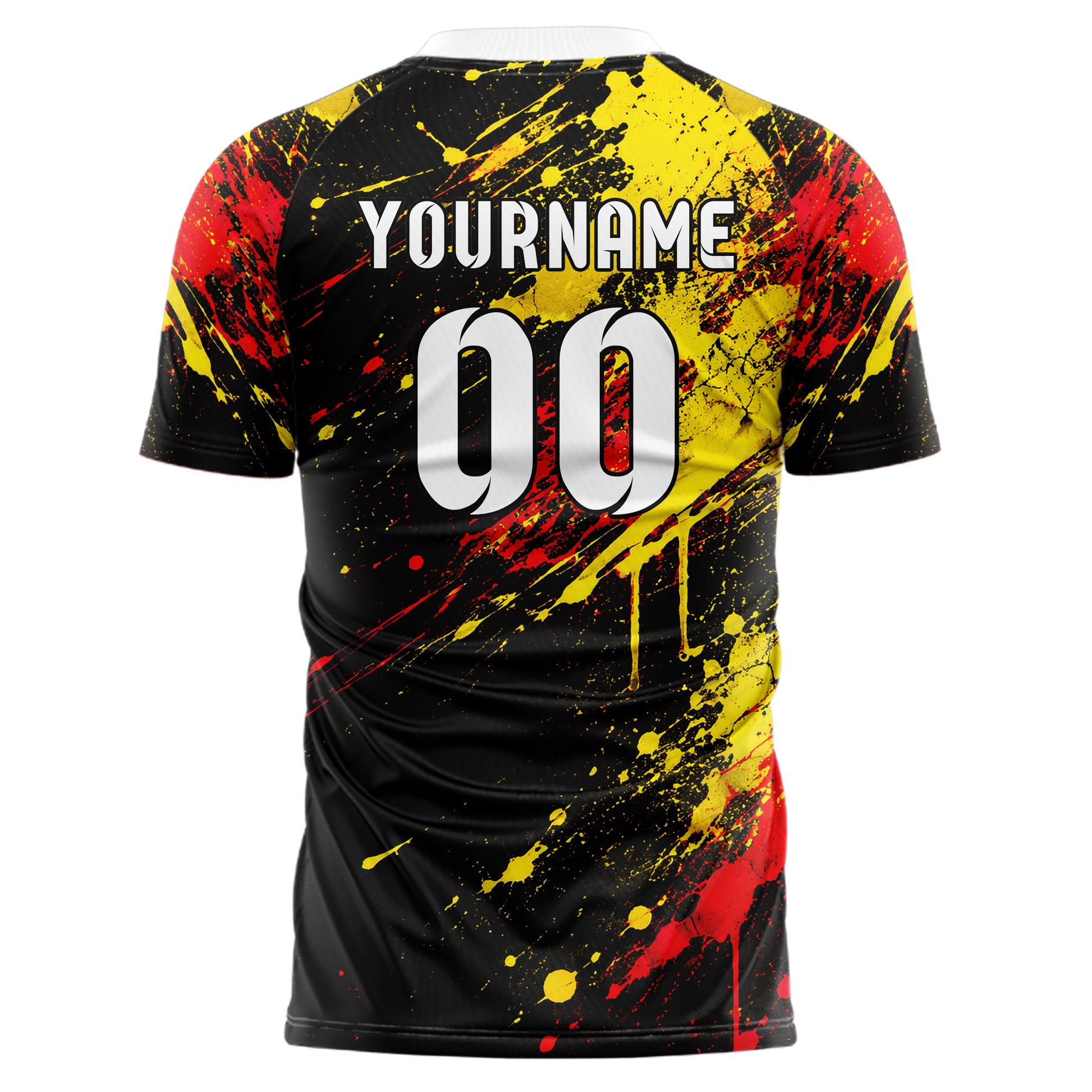 Schwarz lebendiges Graffiti Spray Splatter Design 03-0056 individuelles Fußballtrikot back
