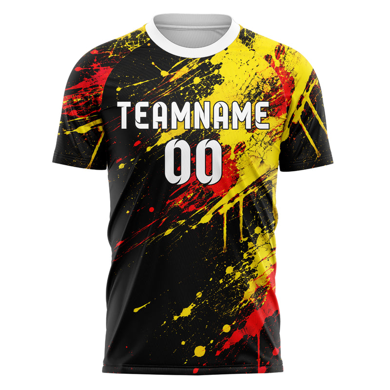 Schwarz lebendiges Graffiti Spray Splatter Design 03-0056 individuelles Fußballtrikot front