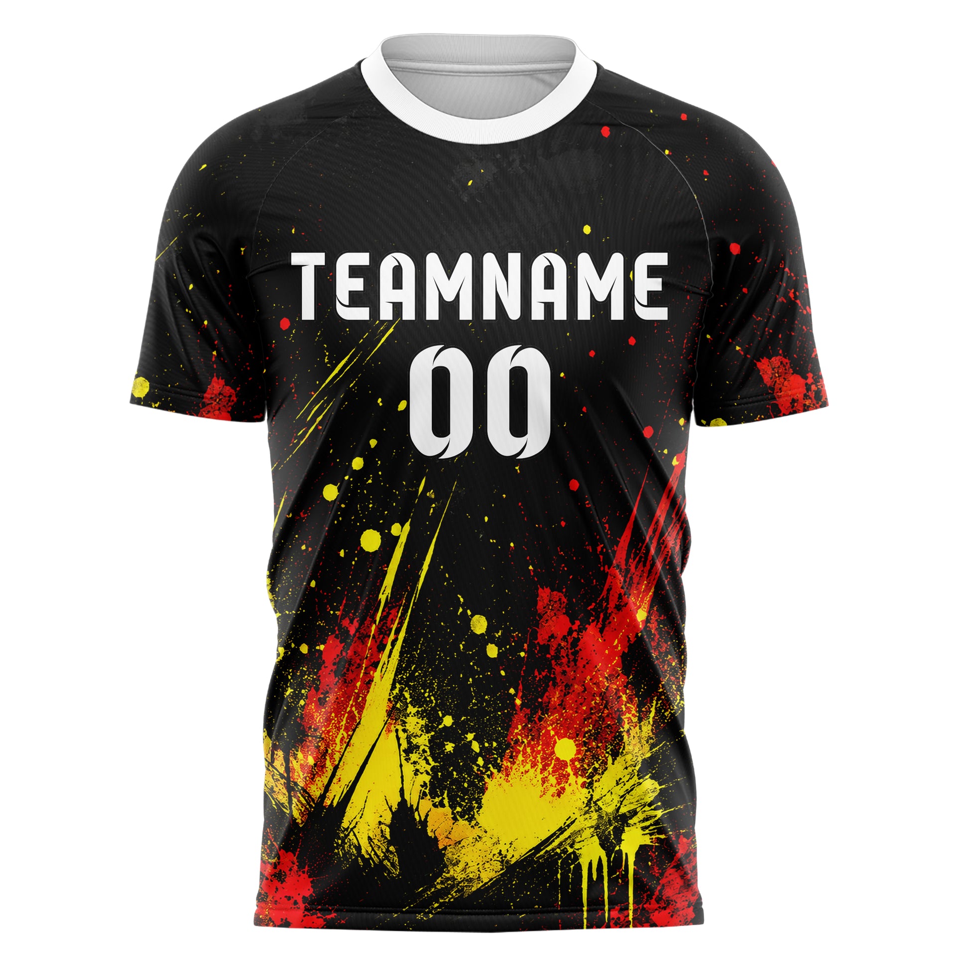 Schwarz lebendiges Graffiti Spray Splatter Design 03-0128 individuelles Fußballtrikot front