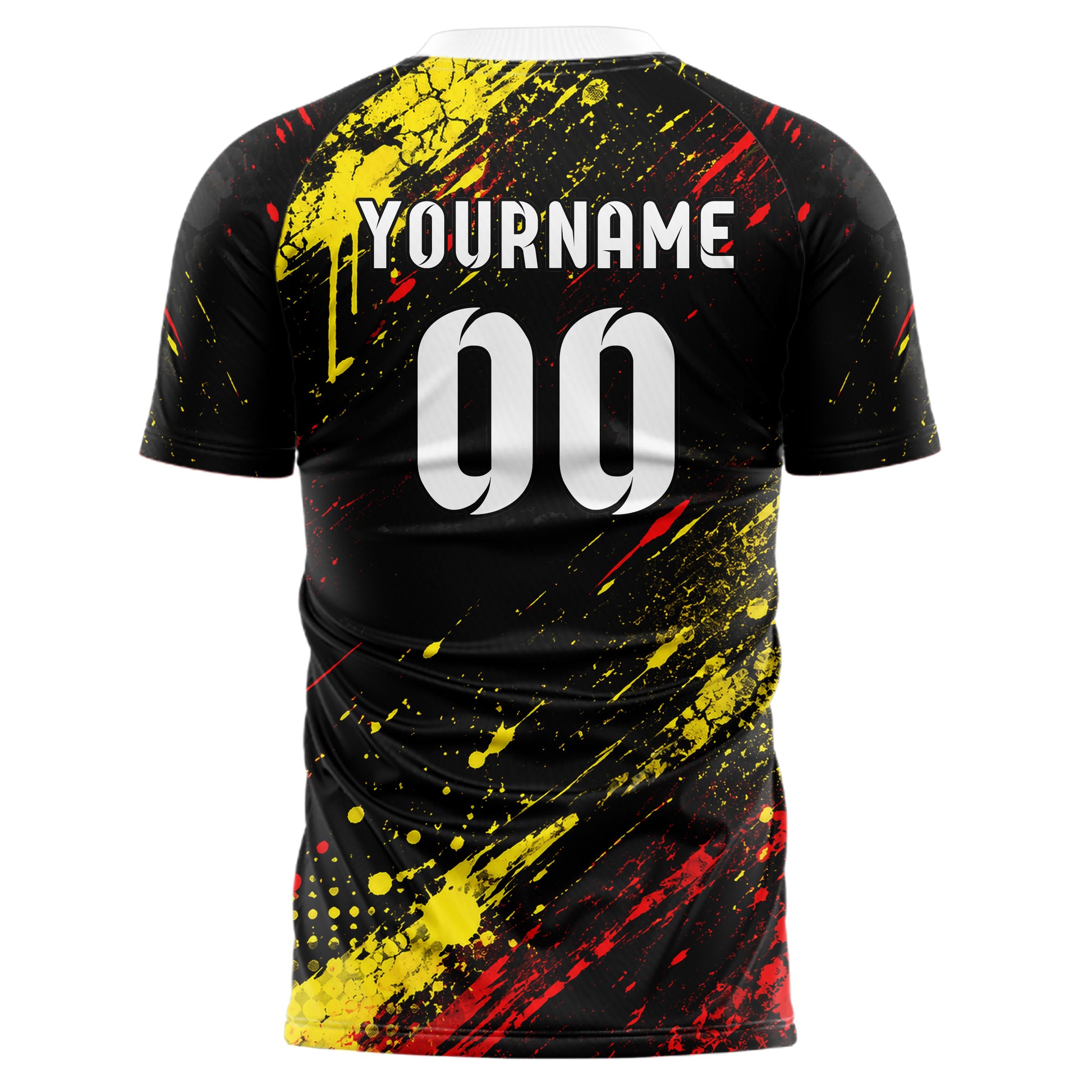 Schwarz lebendiges Graffiti Spray Splatter Design 03-0176 individuelles Fußballtrikot back