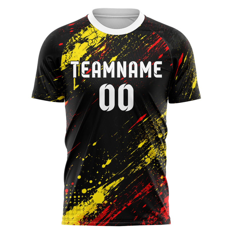 Schwarz lebendiges Graffiti Spray Splatter Design 03-0176 individuelles Fußballtrikot front