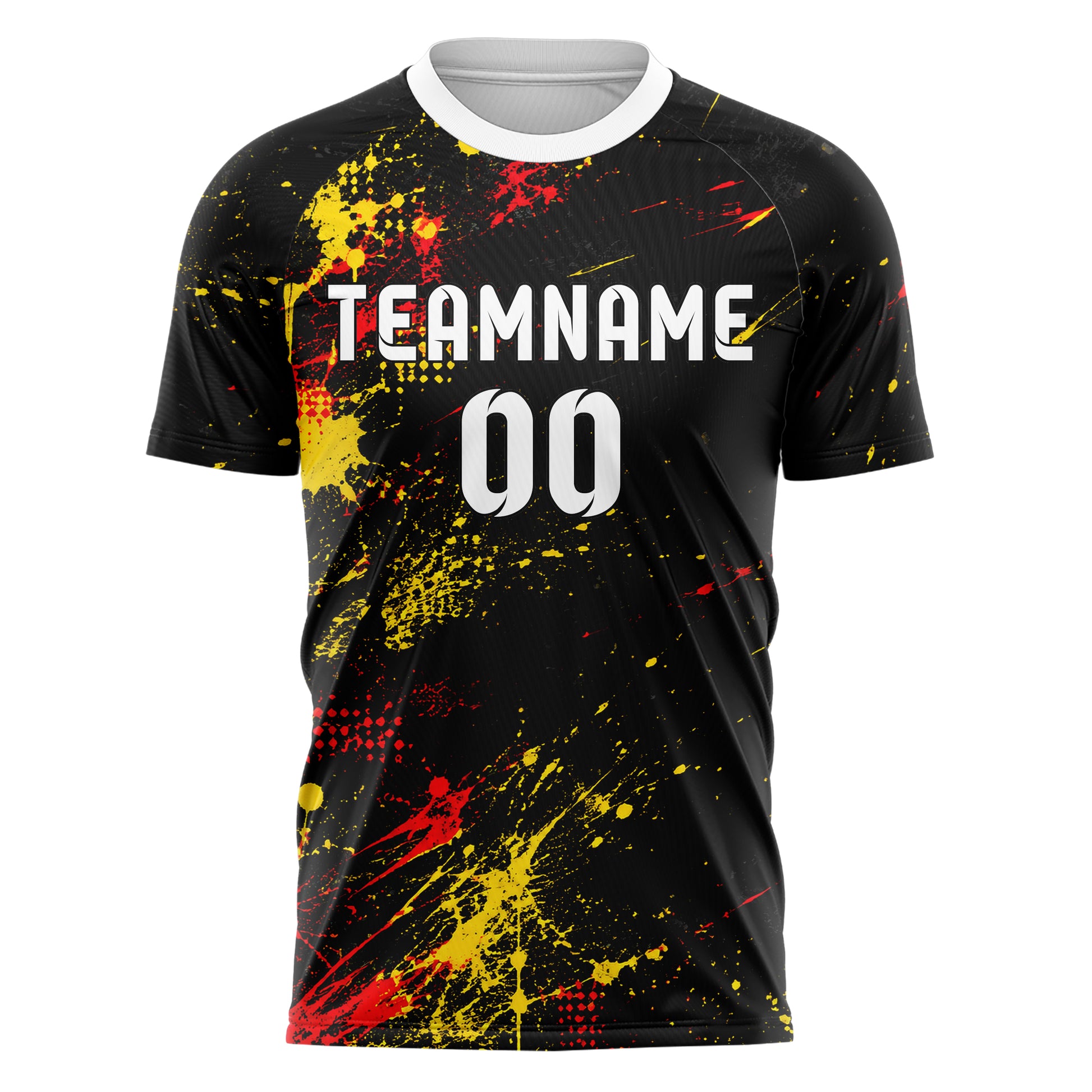 Schwarz lebendiges Graffiti Spray Splatter Design 03-0224 individuelles Fußballtrikot front