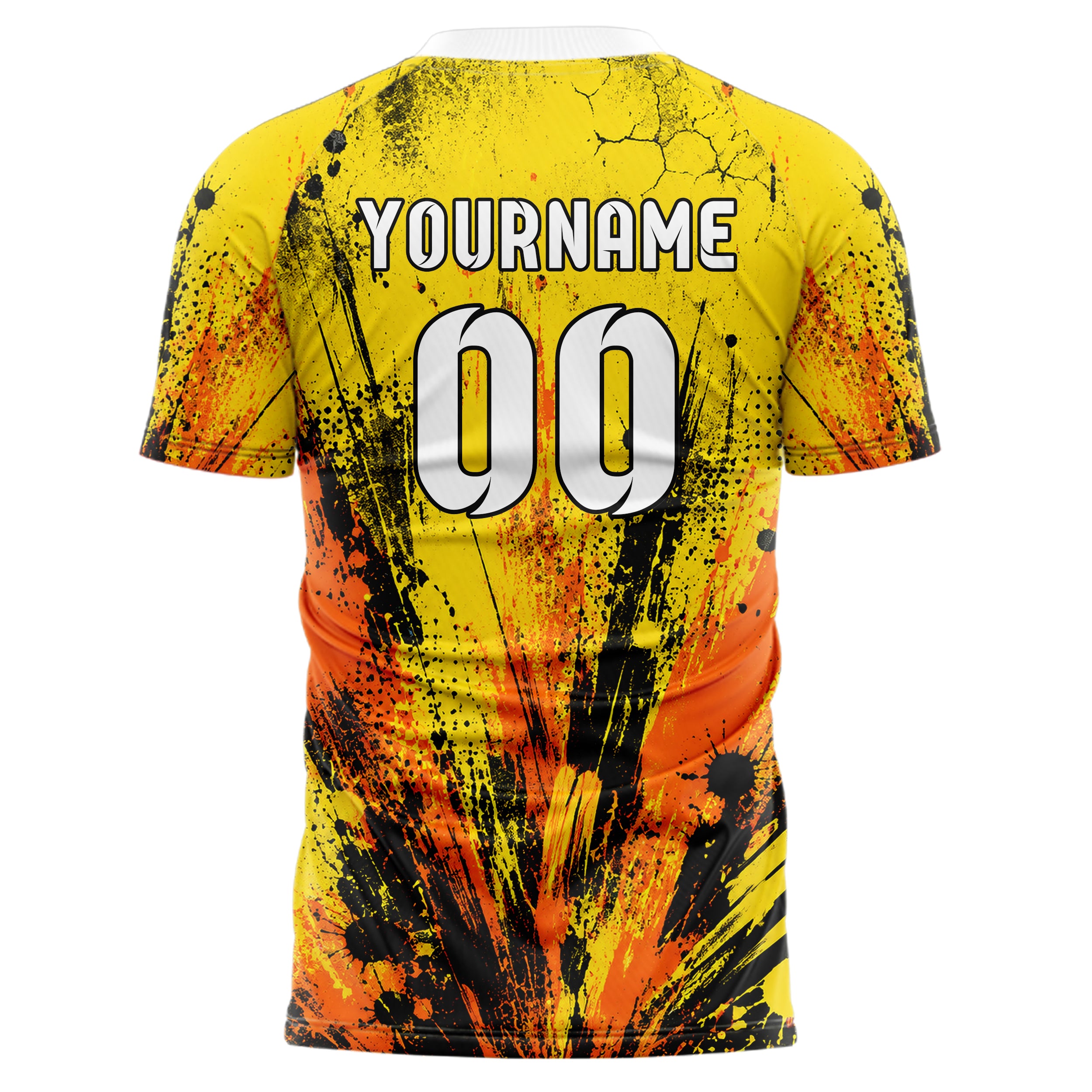 Gelb lebendiges Graffiti Center Burst Splatter Design 03-0111 individuelles Fußballtrikot back