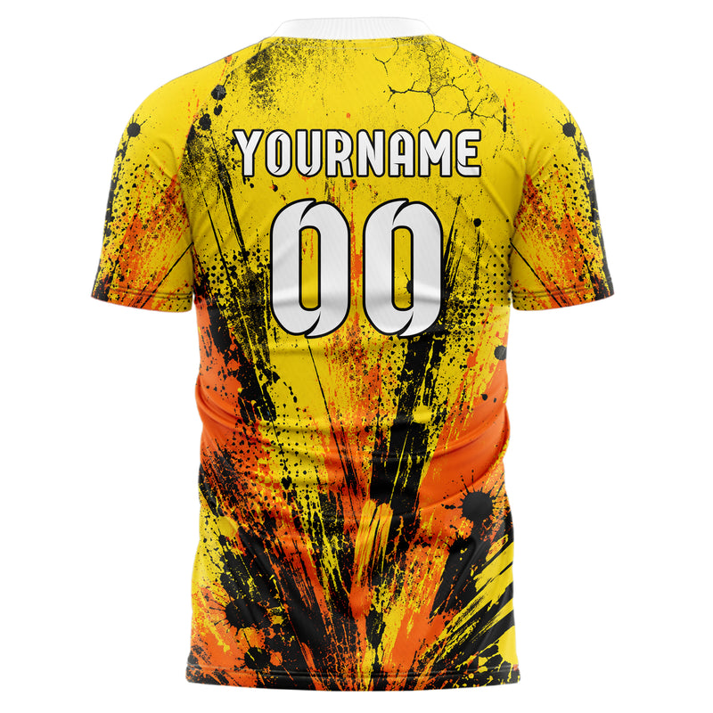 Gelb lebendiges Graffiti Center Burst Splatter Design 03-0111 individuelles Fußballtrikot back