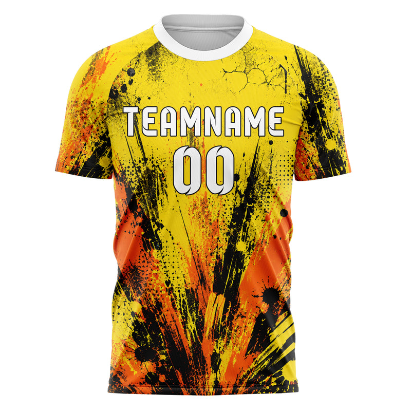 Gelb lebendiges Graffiti Center Burst Splatter Design 03-0111 individuelles Fußballtrikot front