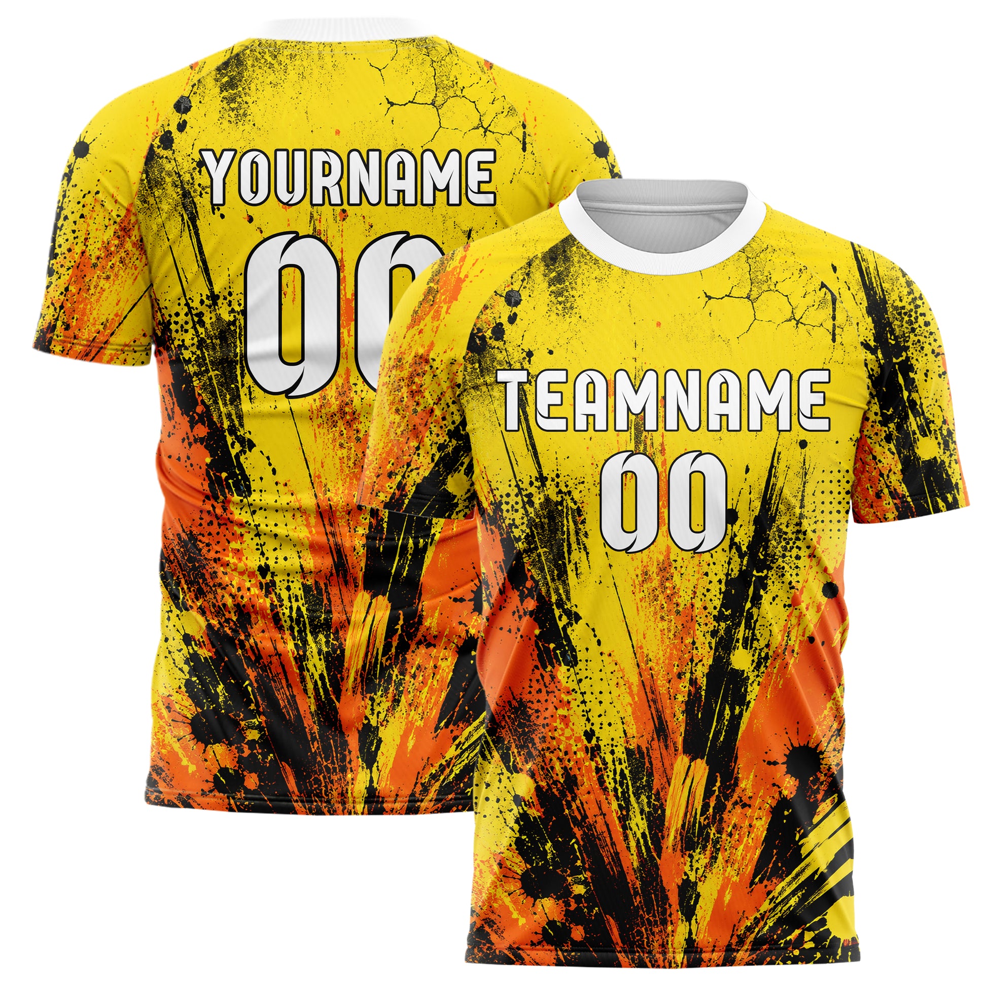 Gelb lebendiges Graffiti Center Burst Splatter Design 03-0111 individuelles Fußballtrikot main