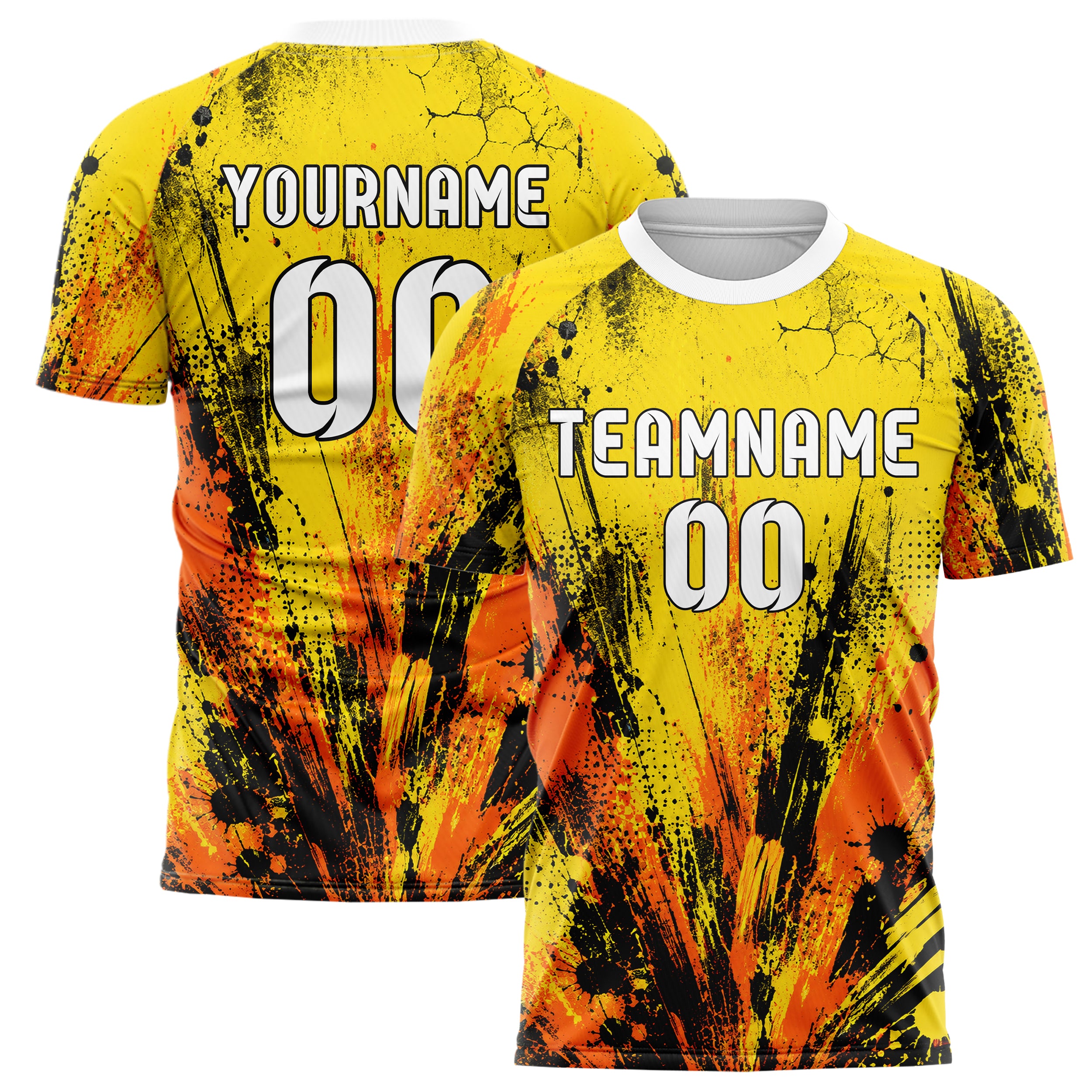 Gelb lebendiges Graffiti Center Burst Splatter Design 03-0111 individuelles Fußballtrikot main