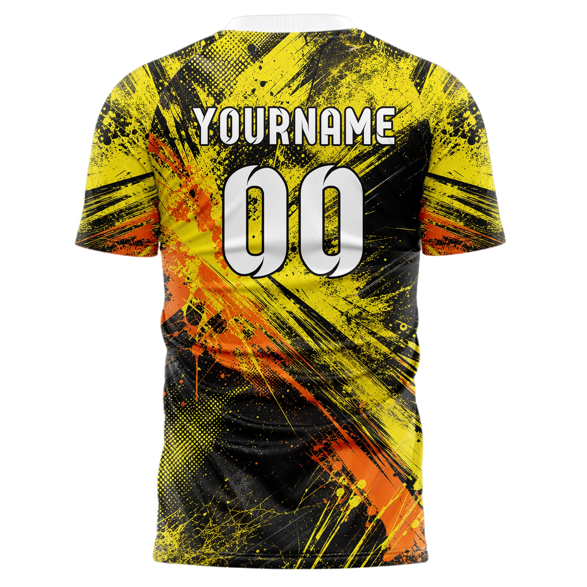 Gelb lebendiges Graffiti Center Burst Splatter Design 03-0135 individuelles Fußballtrikot back