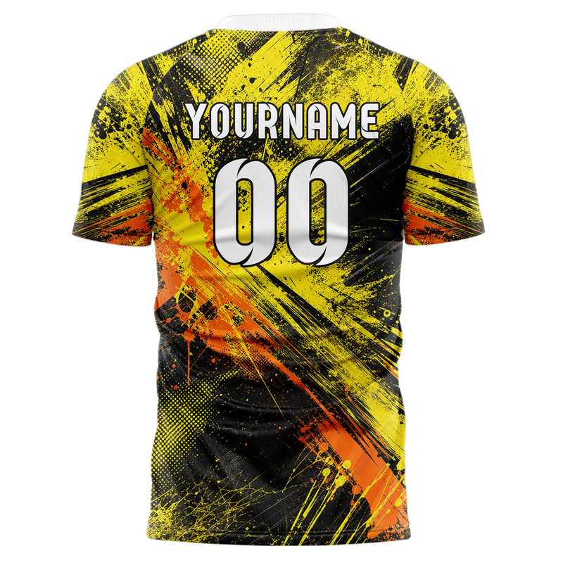 Gelb lebendiges Graffiti Center Burst Splatter Design 03-0135 individuelles Fußballtrikot back
