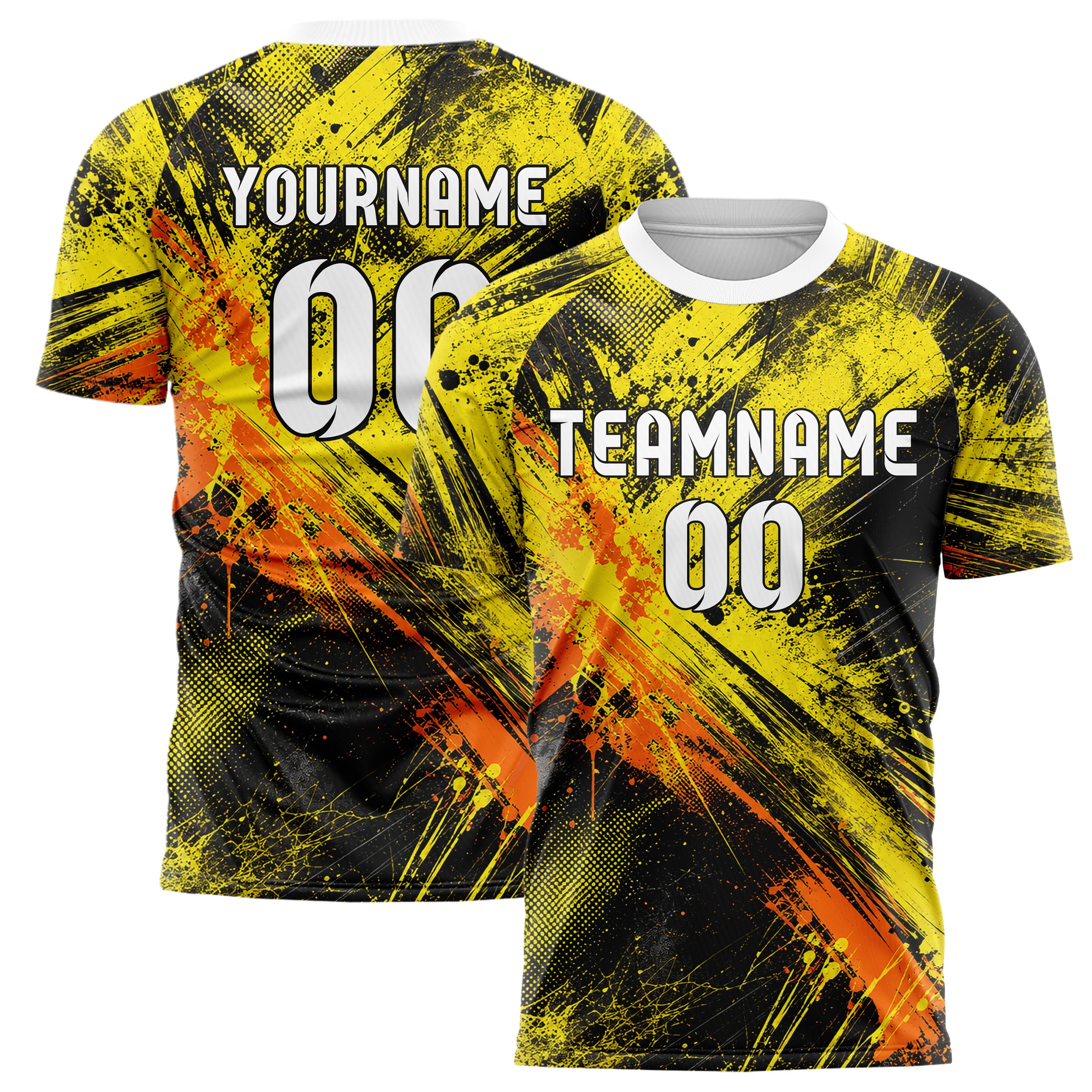 Gelb lebendiges Graffiti Center Burst Splatter Design 03-0135 individuelles Fußballtrikot main