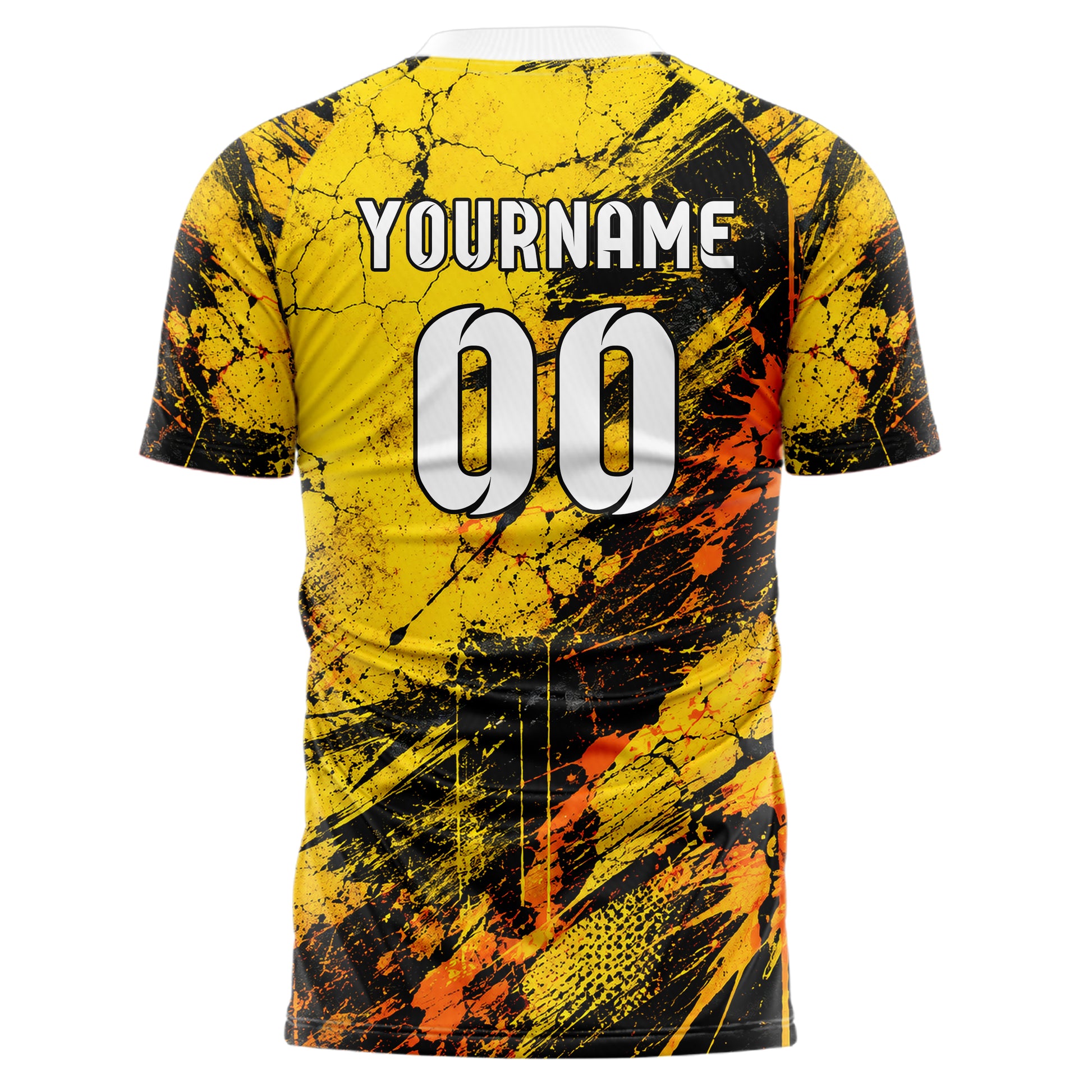 Gelb lebendiges Graffiti Cracked Texture Design 03-0282 individuelles Fußballtrikot back