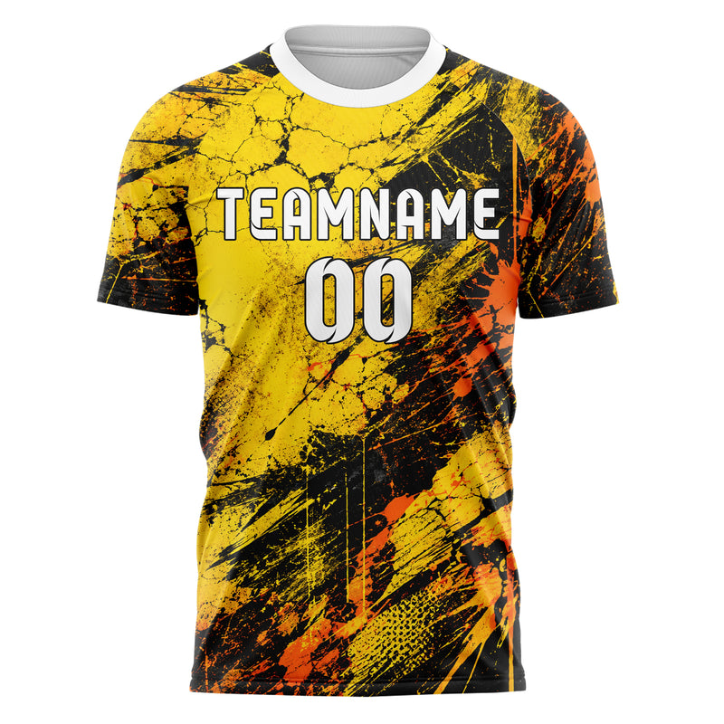 Gelb lebendiges Graffiti Cracked Texture Design 03-0282 individuelles Fußballtrikot front