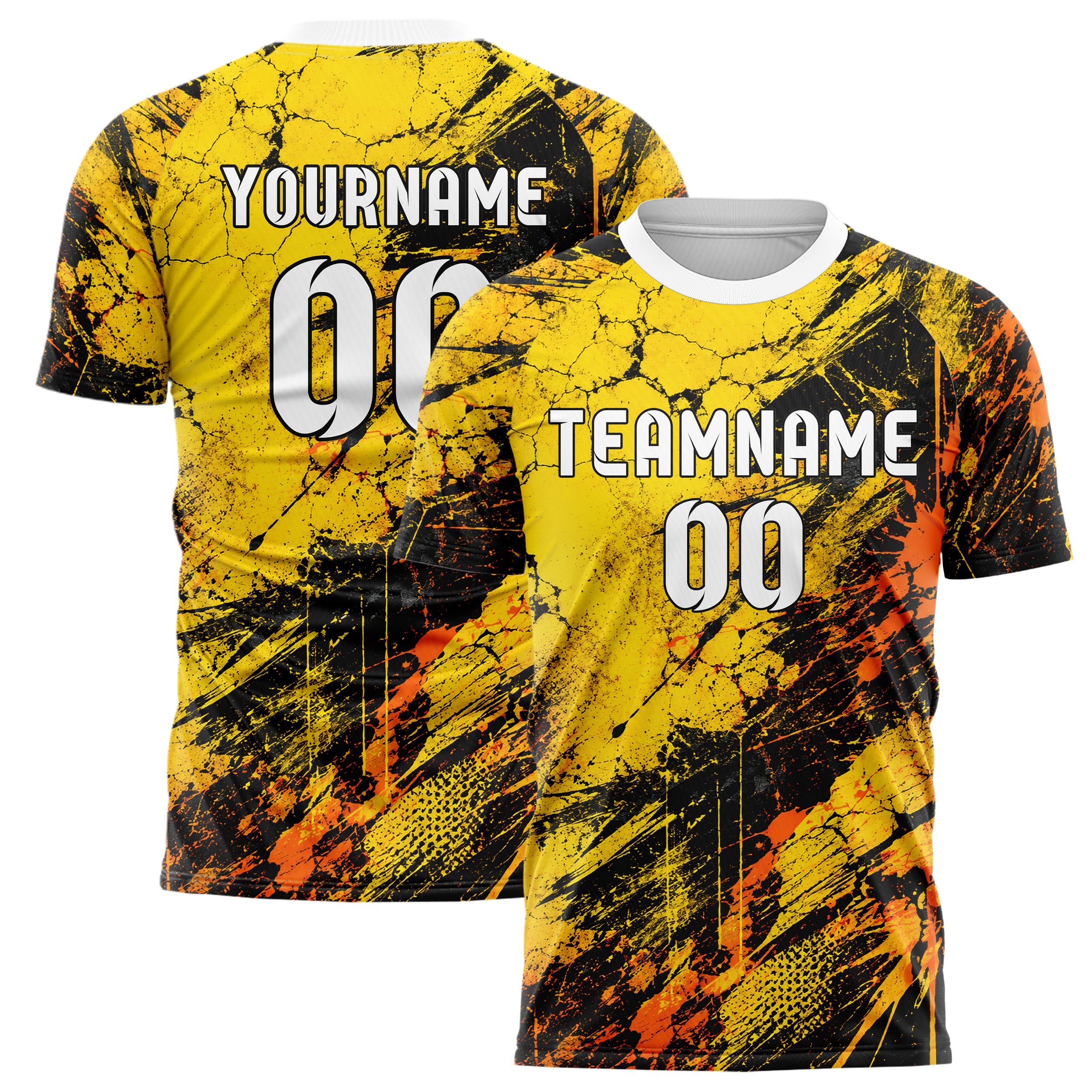 Gelb lebendiges Graffiti Cracked Texture Design 03-0282 individuelles Fußballtrikot main