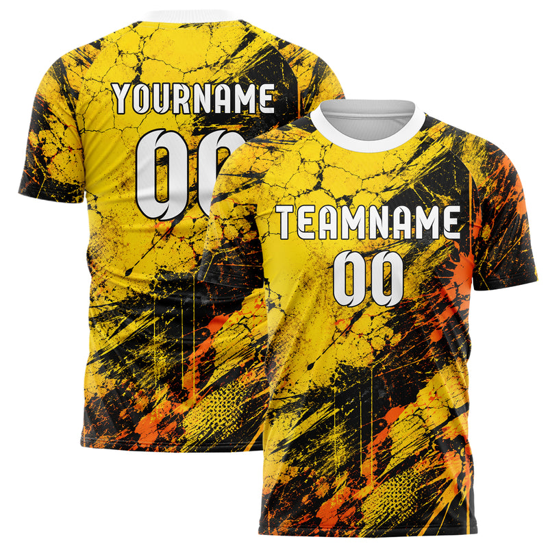 Gelb lebendiges Graffiti Cracked Texture Design 03-0282 individuelles Fußballtrikot main