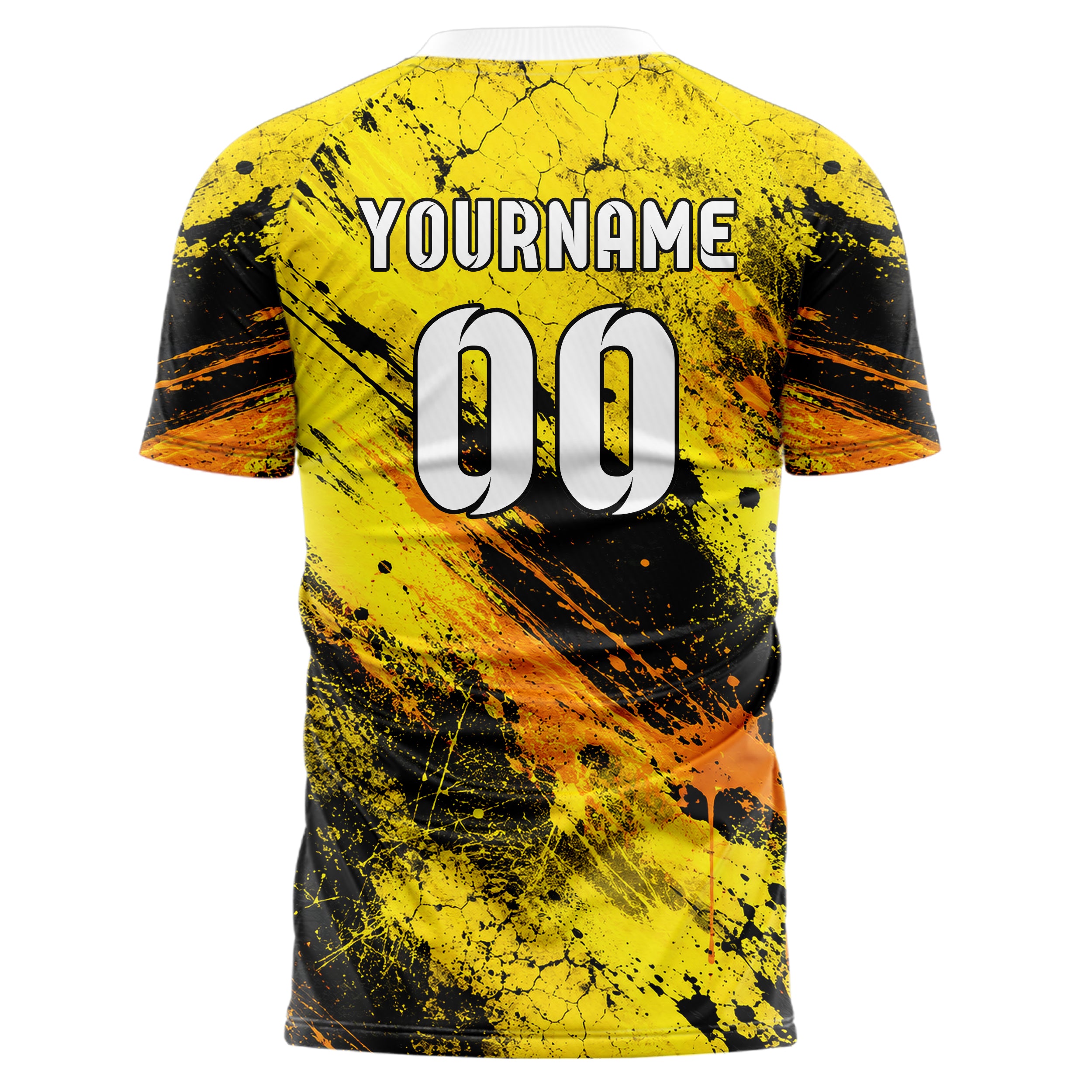 Gelb lebendiges Graffiti diagonal Paint Flow Design 03-0171 individuelles Fußballtrikot back