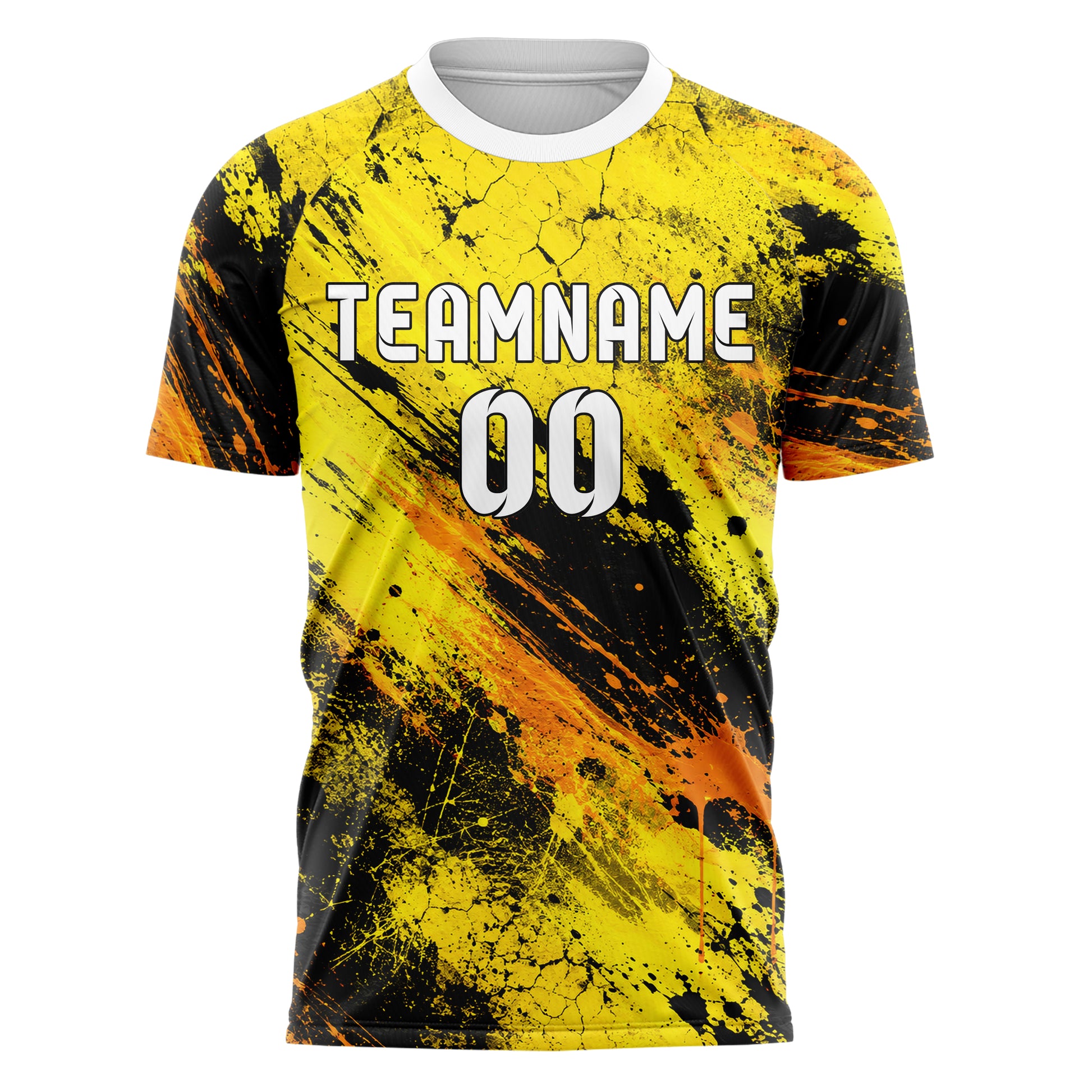 Gelb lebendiges Graffiti diagonal Paint Flow Design 03-0171 individuelles Fußballtrikot front