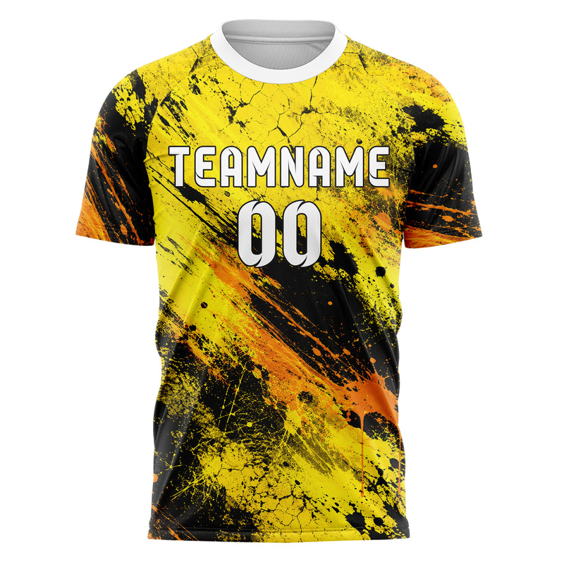 Gelb lebendiges Graffiti diagonal Paint Flow Design 03-0171 individuelles Fußballtrikot front