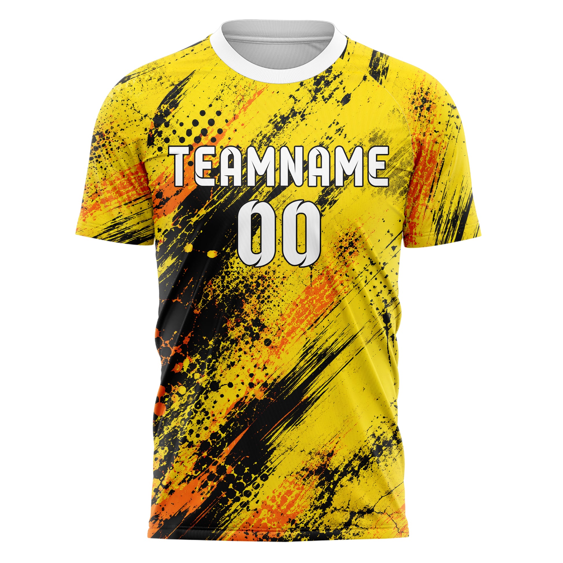 Gelb lebendiges Graffiti diagonal Paint Flow Design 03-0291 individuelles Fußballtrikot front