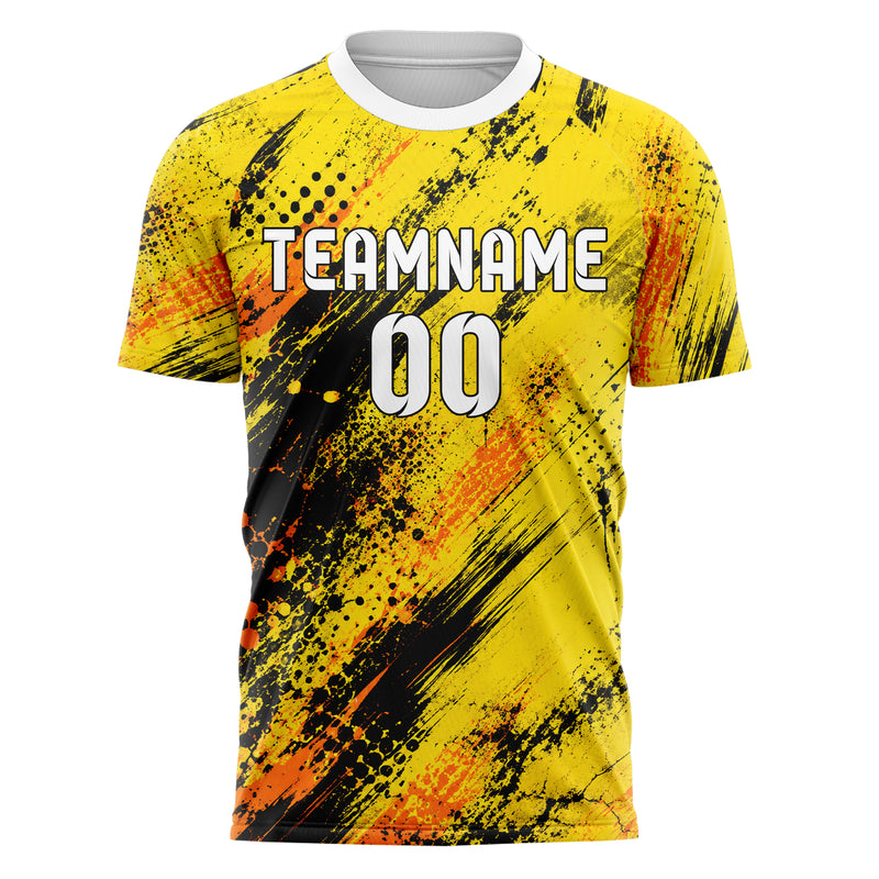 Gelb lebendiges Graffiti diagonal Paint Flow Design 03-0291 individuelles Fußballtrikot front