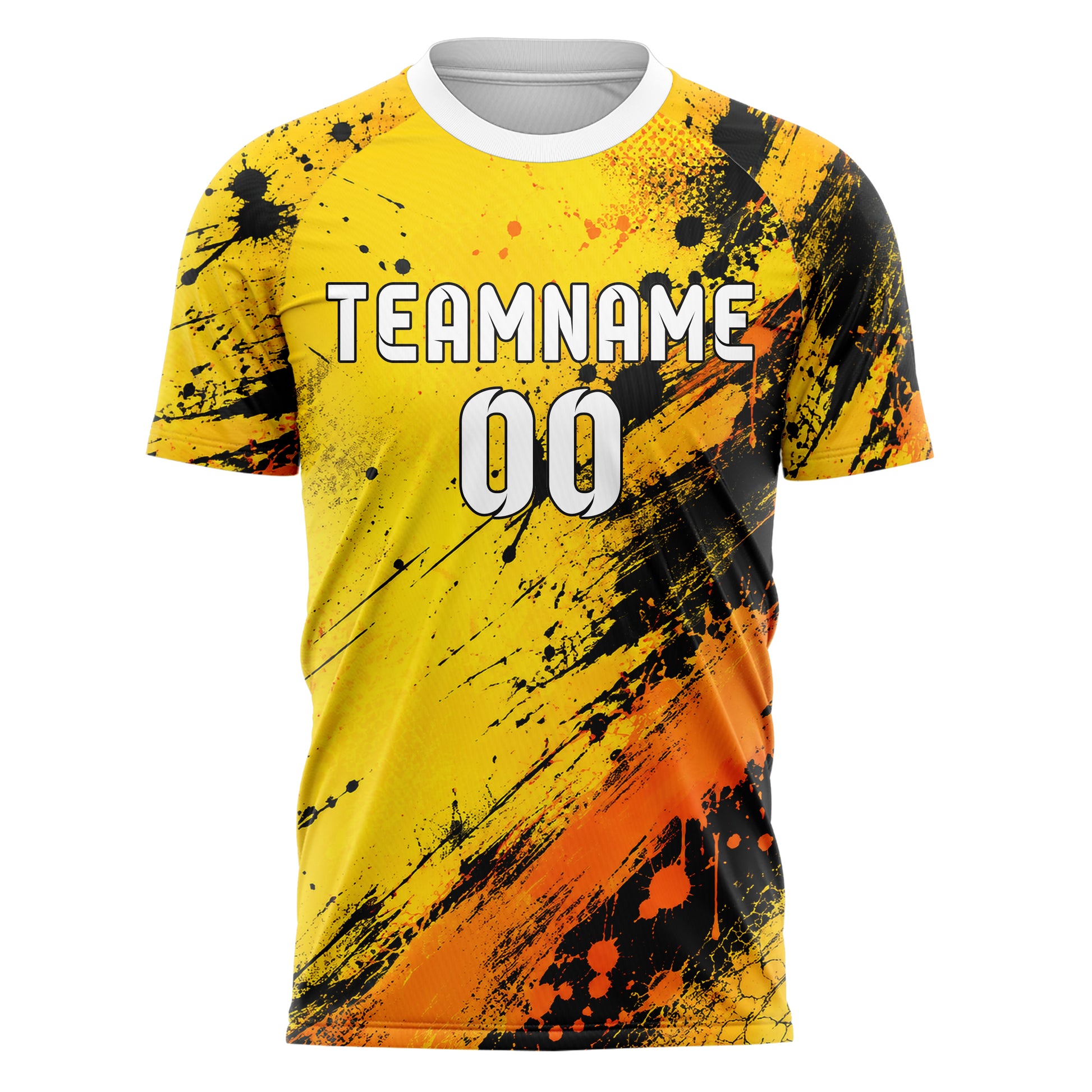 Gelb lebendiges Graffiti diagonal Paint Flow Design 03-0339 individuelles Fußballtrikot front