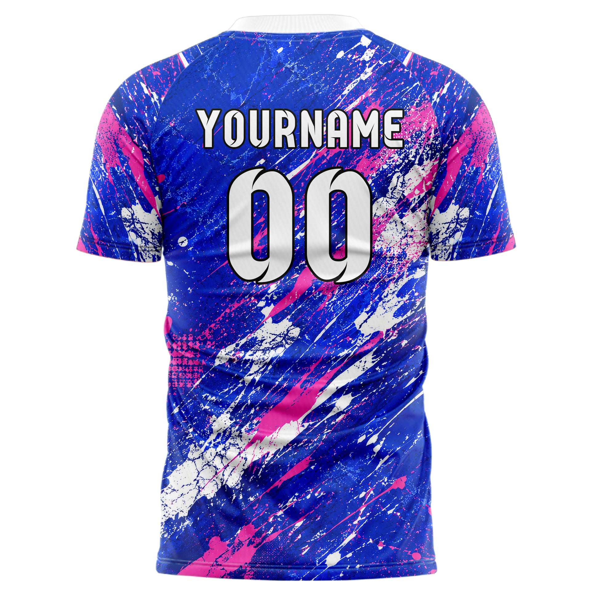 Royalblau klassisches Graffiti Center Burst Splatter Design 03-0087 individuelles Fußballtrikot back