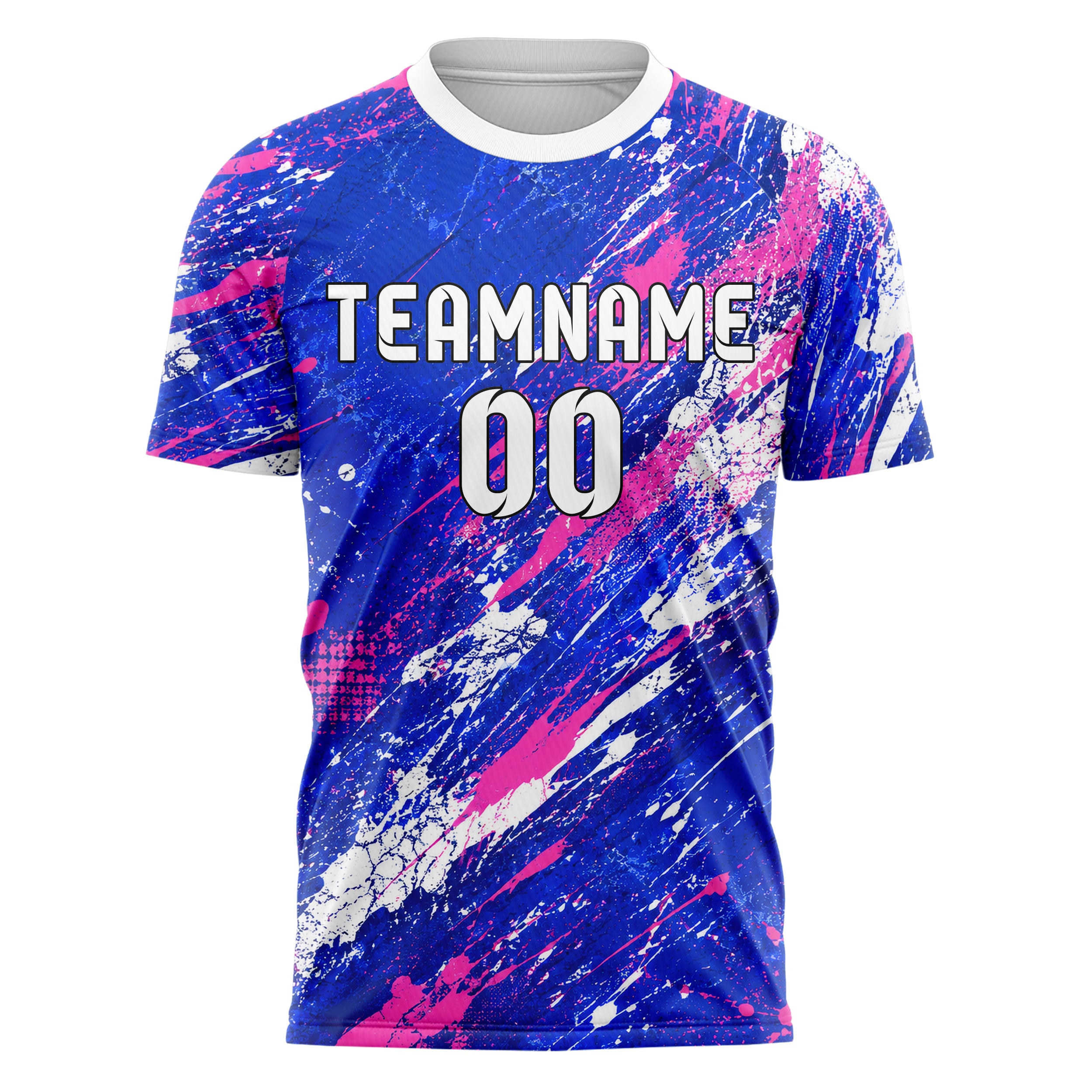 Royalblau klassisches Graffiti Center Burst Splatter Design 03-0087 individuelles Fußballtrikot front