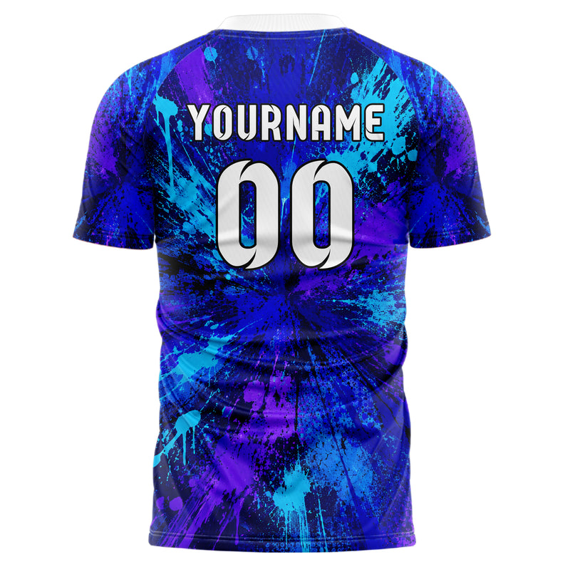Royalblau lebendiges Graffiti Center Burst Splatter Design 03-0287 individuelles Fußballtrikot back