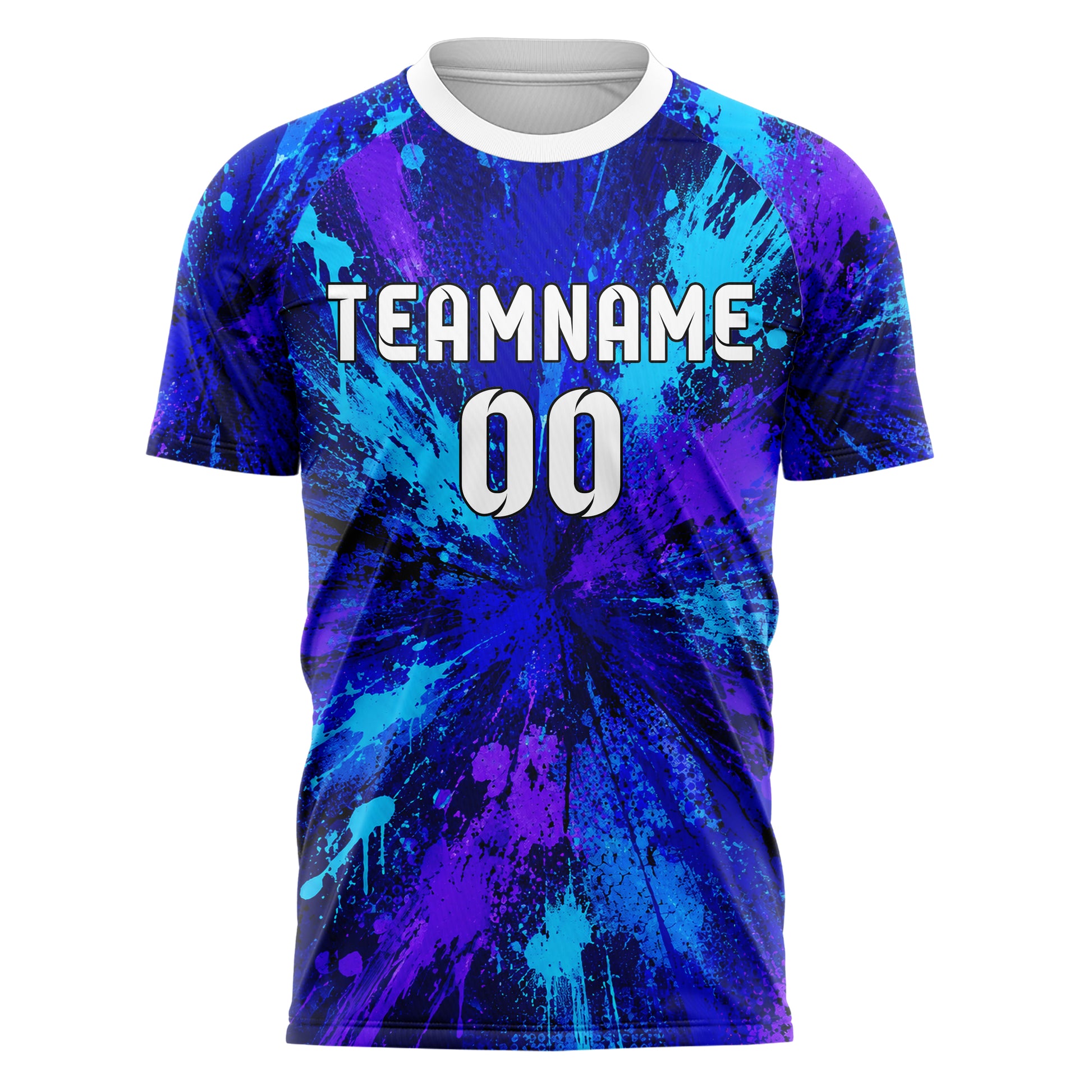 Royalblau lebendiges Graffiti Center Burst Splatter Design 03-0287 individuelles Fußballtrikot front