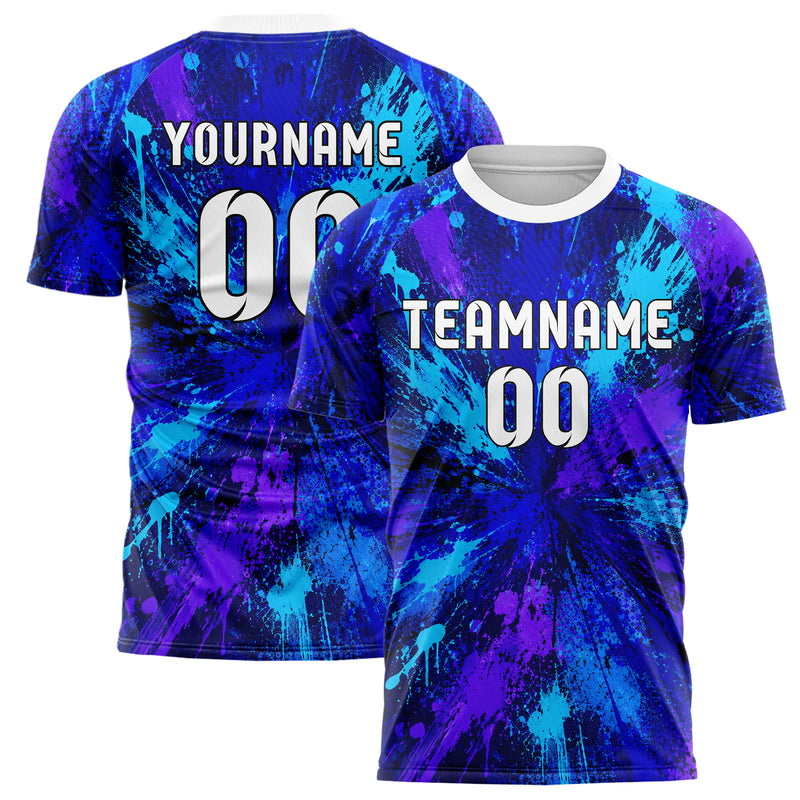 Royalblau lebendiges Graffiti Center Burst Splatter Design 03-0287 individuelles Fußballtrikot main