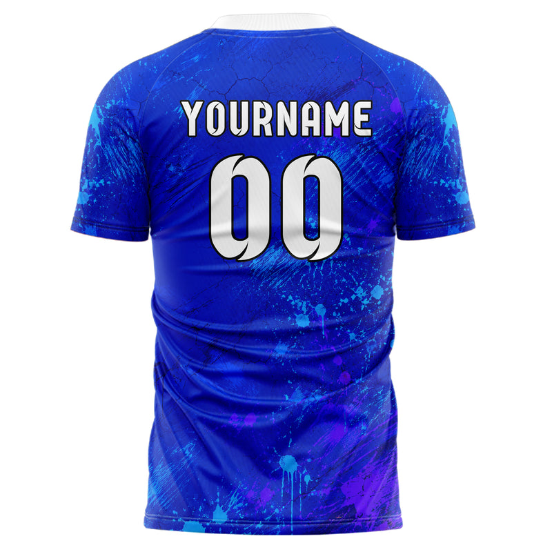 Royalblau lebendiges Graffiti Cracked Texture Design 03-0074 individuelles Fußballtrikot back