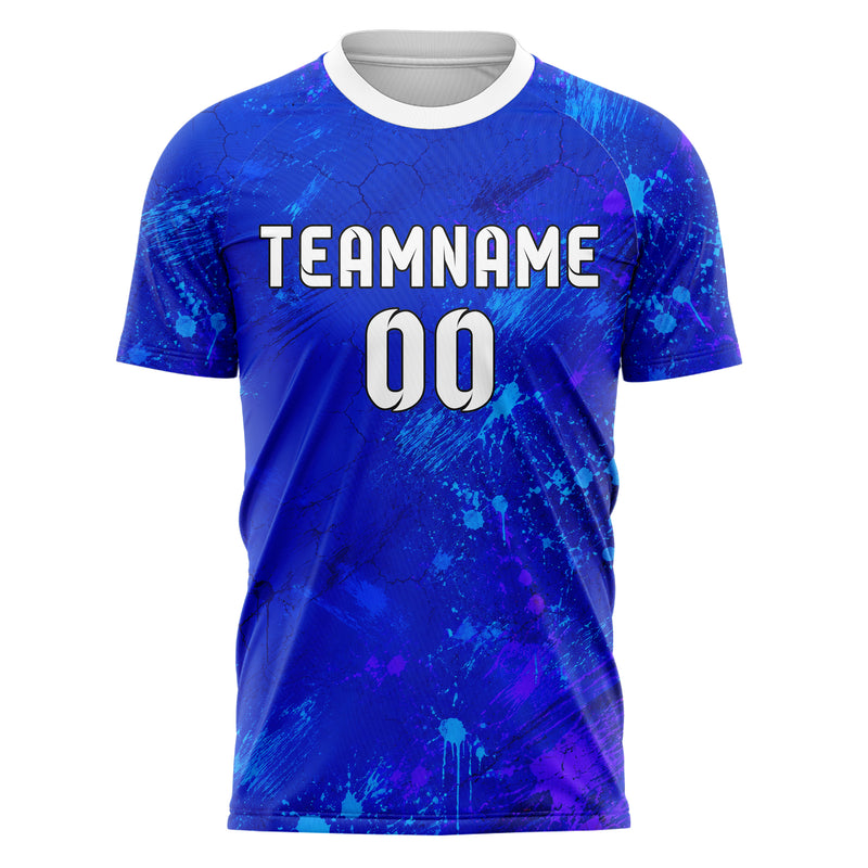 Royalblau lebendiges Graffiti Cracked Texture Design 03-0074 individuelles Fußballtrikot front