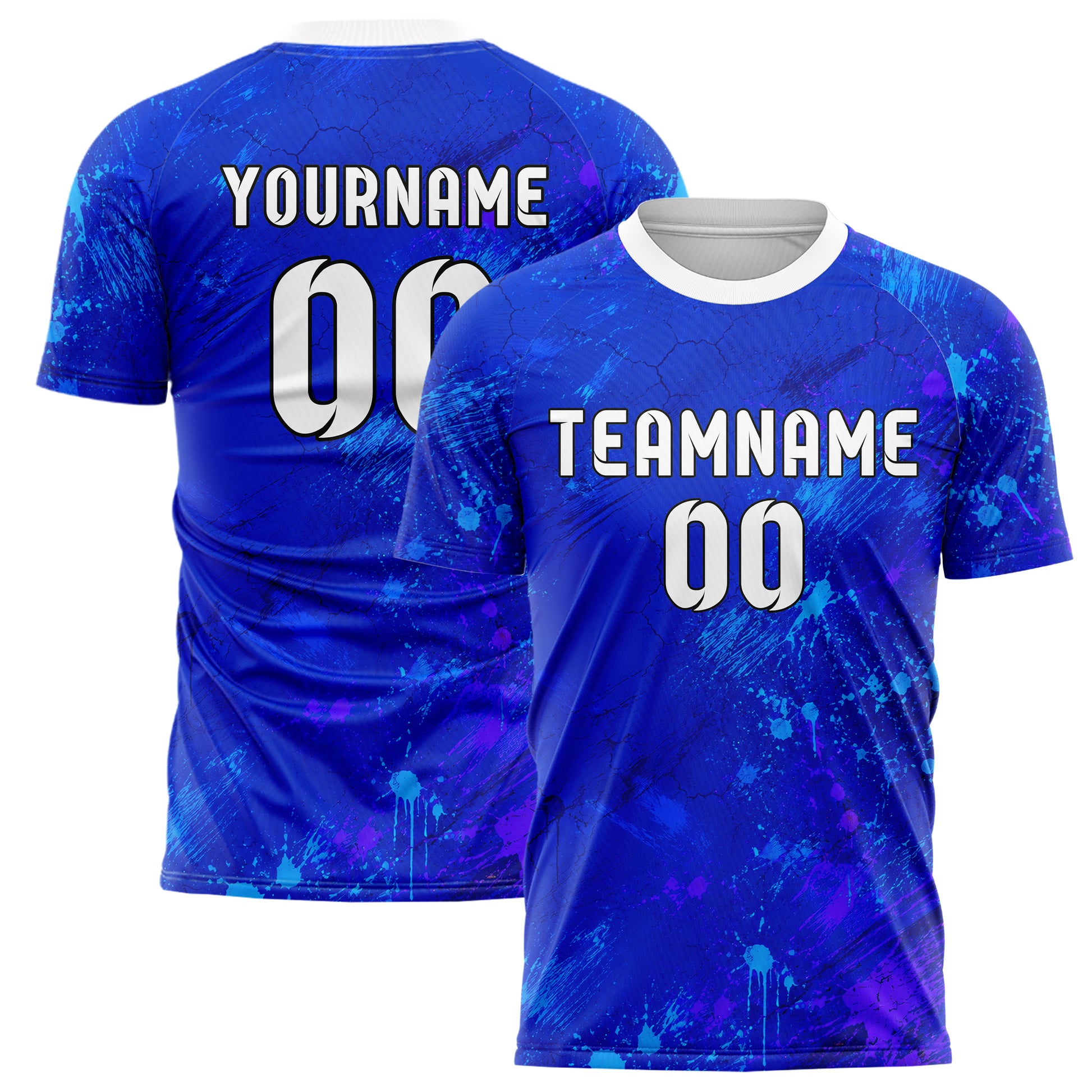 Royalblau lebendiges Graffiti Cracked Texture Design 03-0074 individuelles Fußballtrikot main