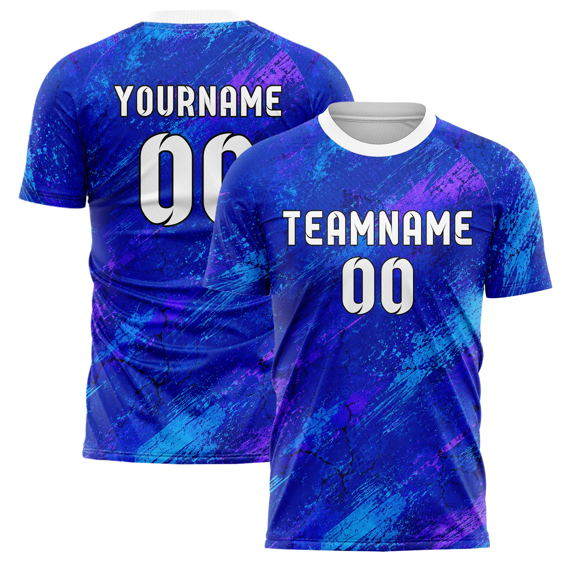 Royalblau lebendiges Graffiti Cracked Texture Design 03-0146 individuelles Fußballtrikot main