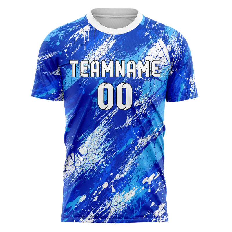 Royalblau lebendiges Graffiti Cracked Texture Design 03-0226 individuelles Fußballtrikot front