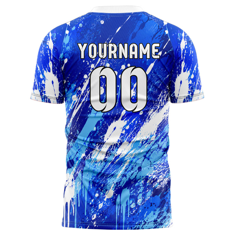 Royalblau lebendiges Graffiti diagonal Paint Flow Design 03-0043 individuelles Fußballtrikot back