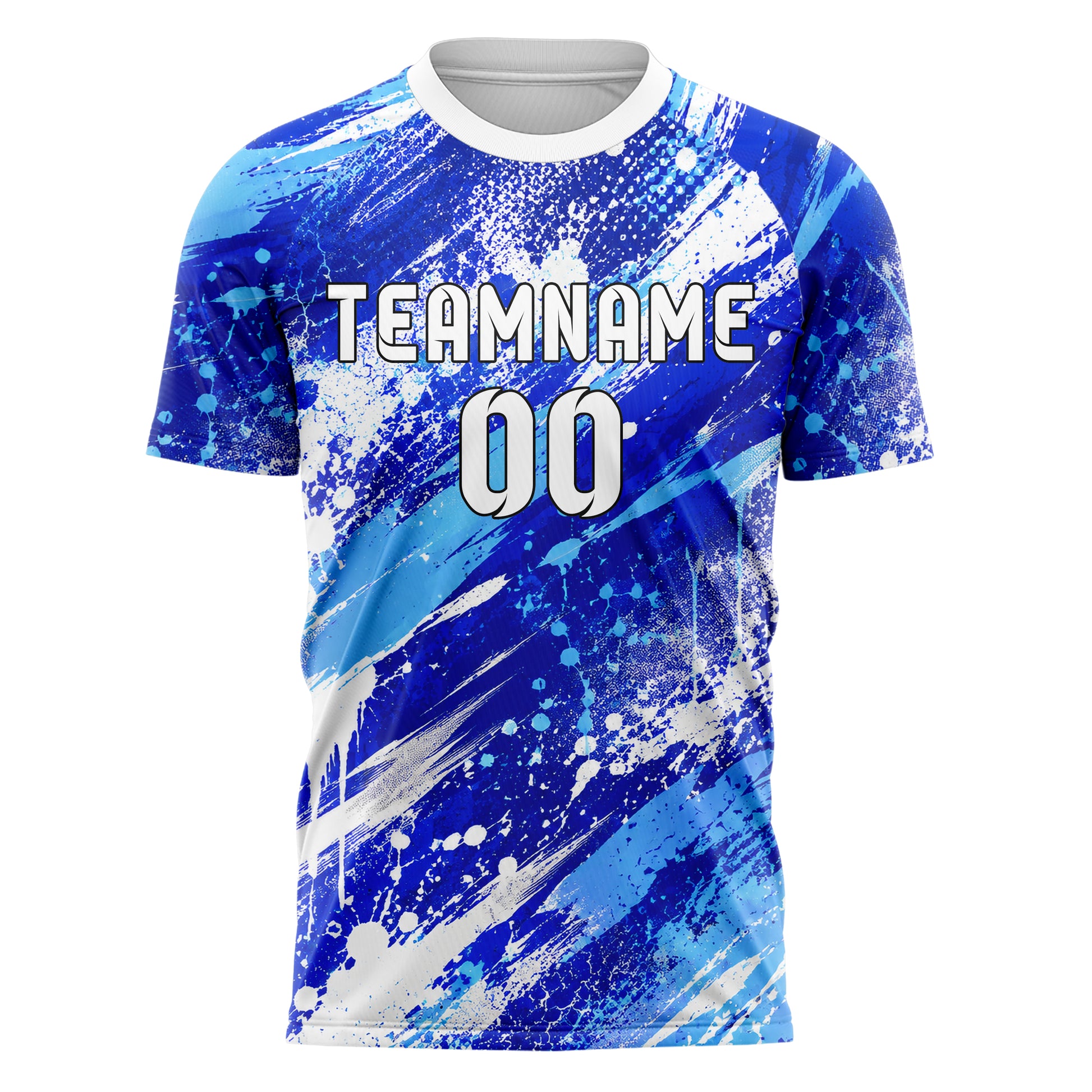 Royalblau lebendiges Graffiti diagonal Paint Flow Design 03-0187 individuelles Fußballtrikot front