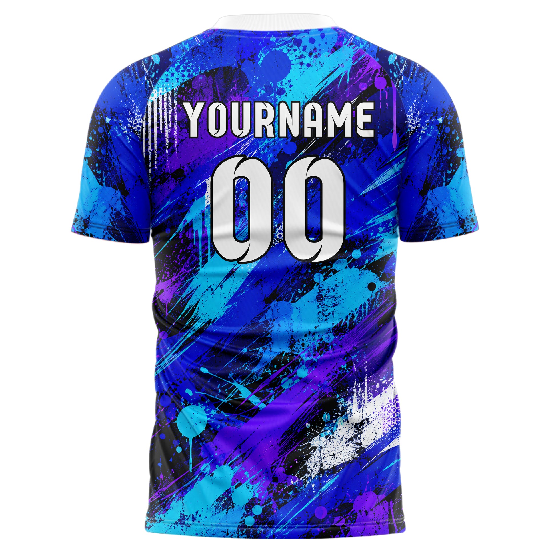 Royalblau lebendiges Graffiti diagonal Paint Flow Design 03-0323 individuelles Fußballtrikot back