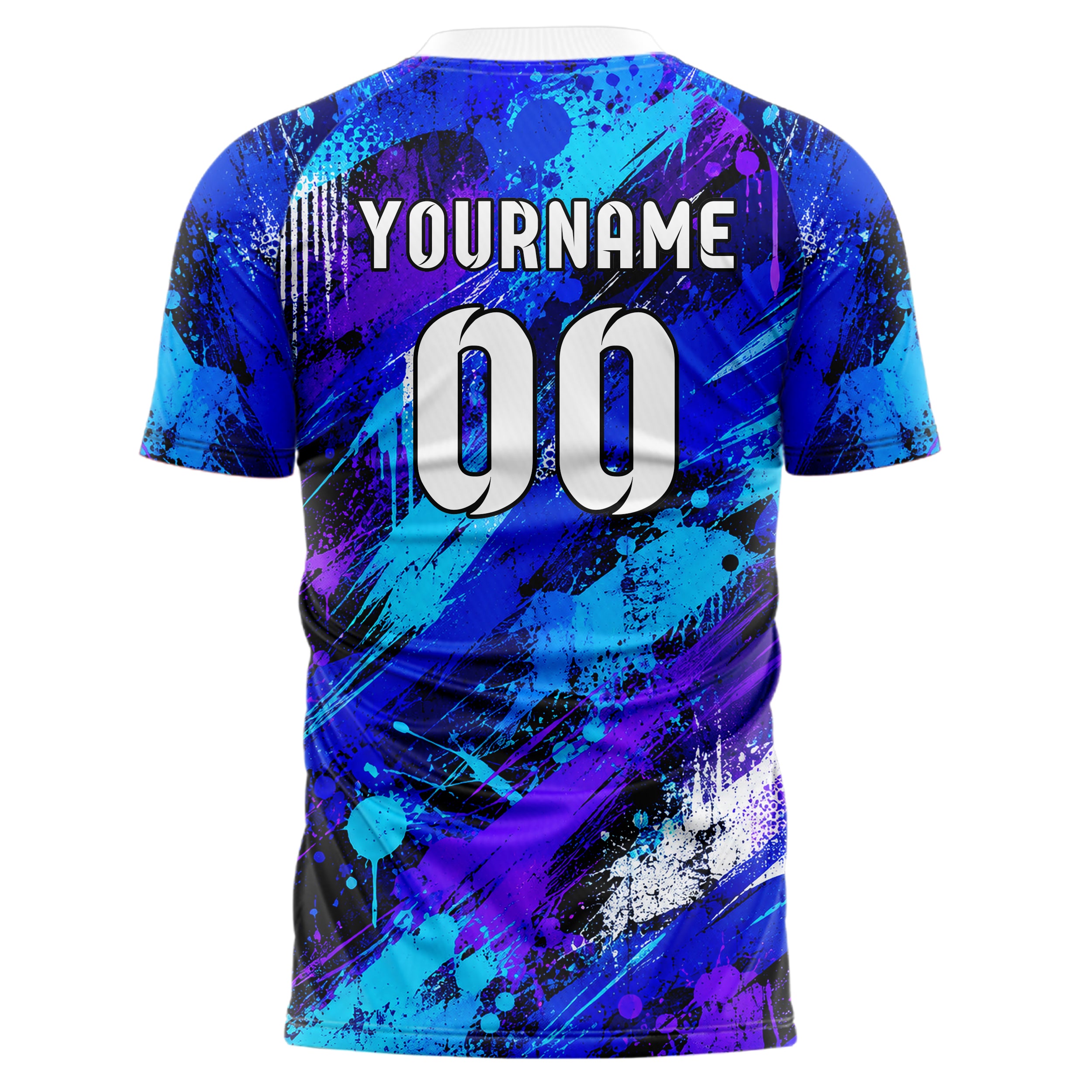 Royalblau lebendiges Graffiti diagonal Paint Flow Design 03-0323 individuelles Fußballtrikot back