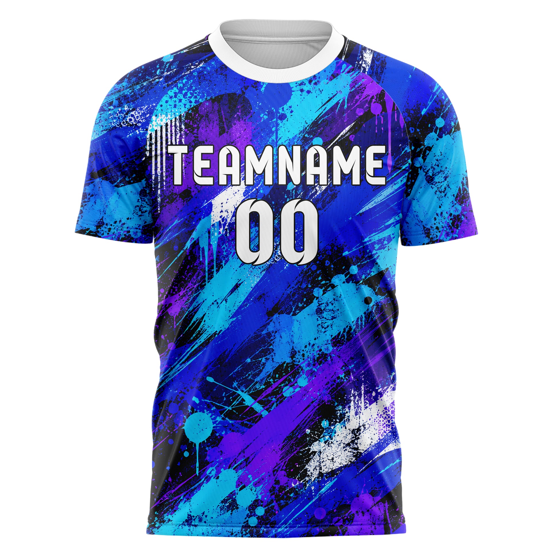Royalblau lebendiges Graffiti diagonal Paint Flow Design 03-0323 individuelles Fußballtrikot front