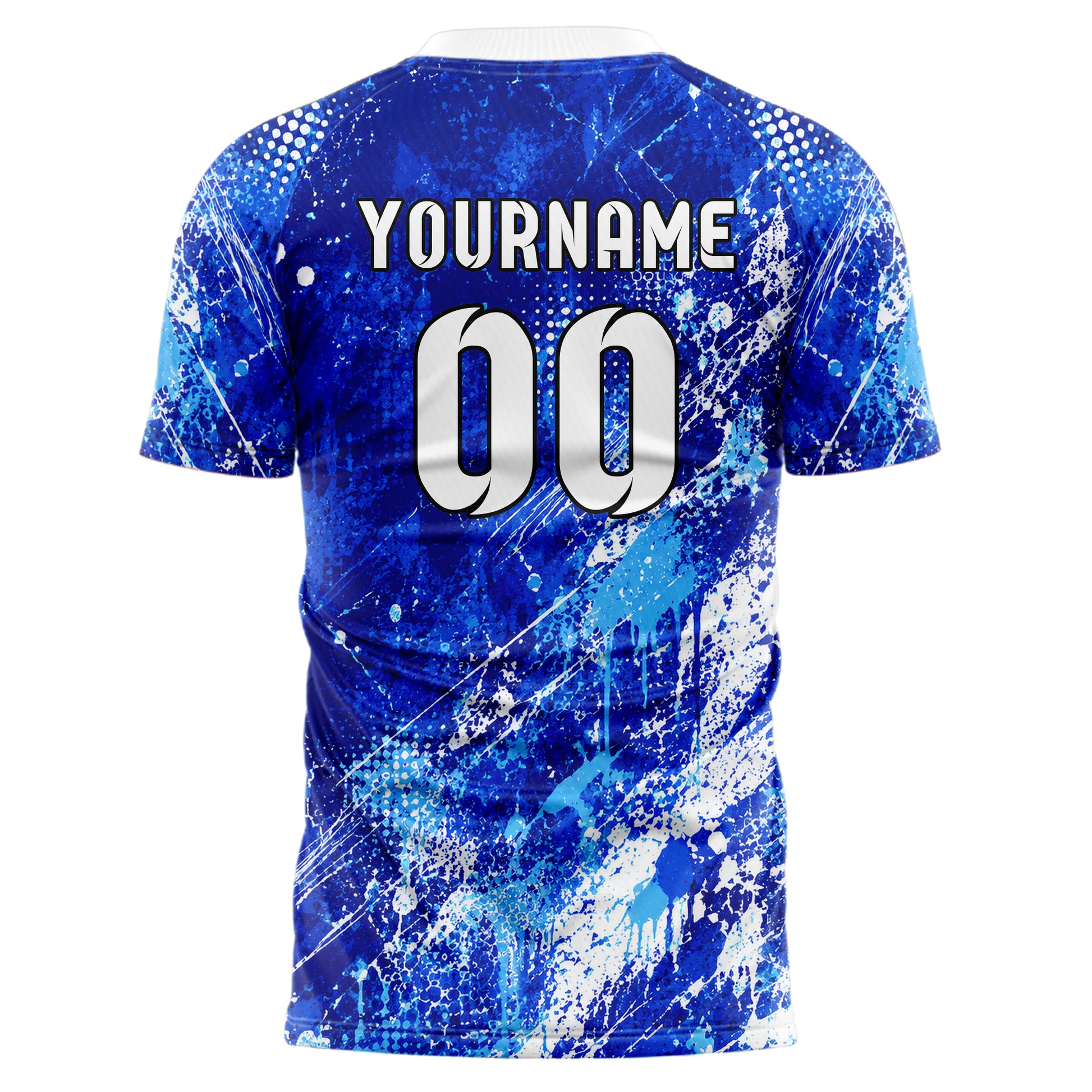 Royalblau lebendiges Graffiti diagonal Paint Flow Design 03-0379 individuelles Fußballtrikot back